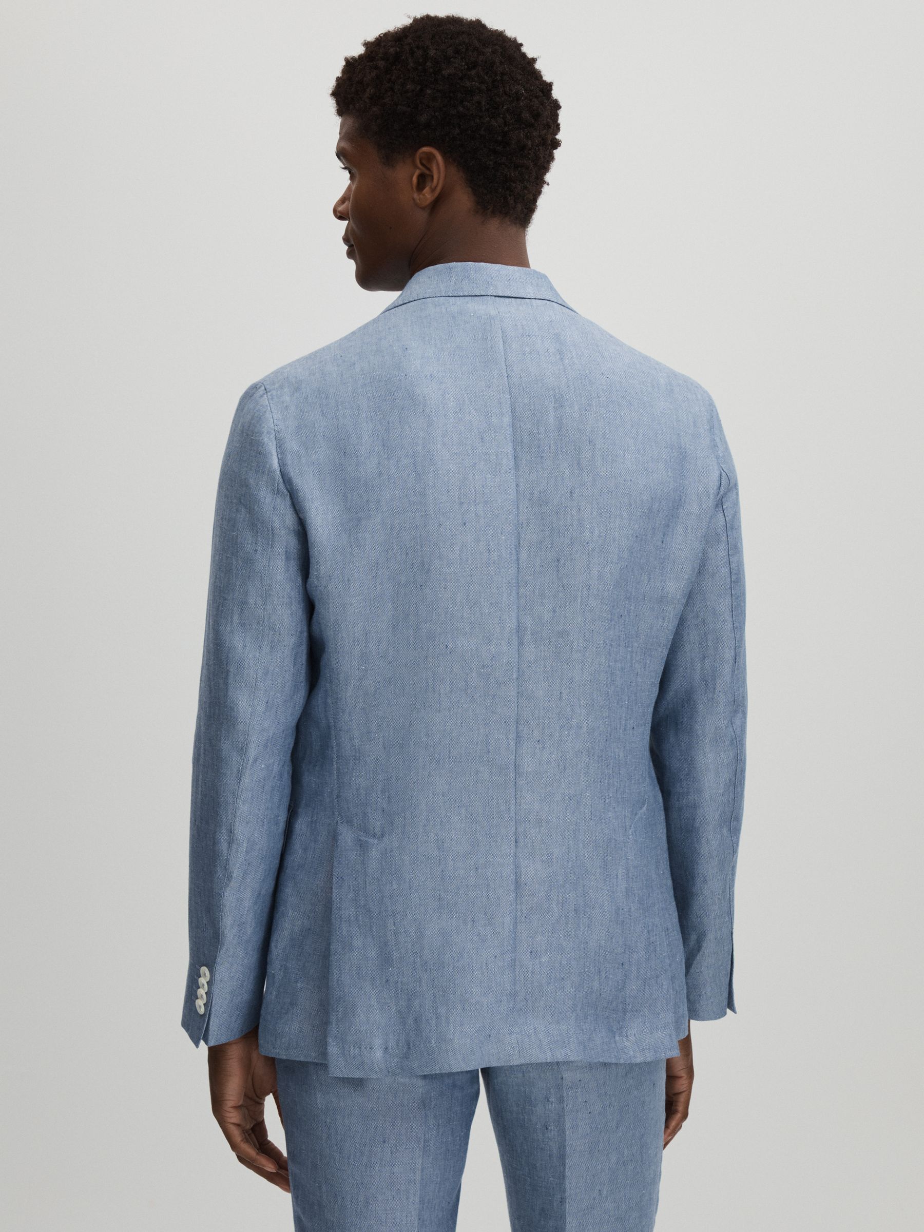 Oscar Jacobson Linen Single Breasted Blazer in Dark Blue - Image 5 of 8