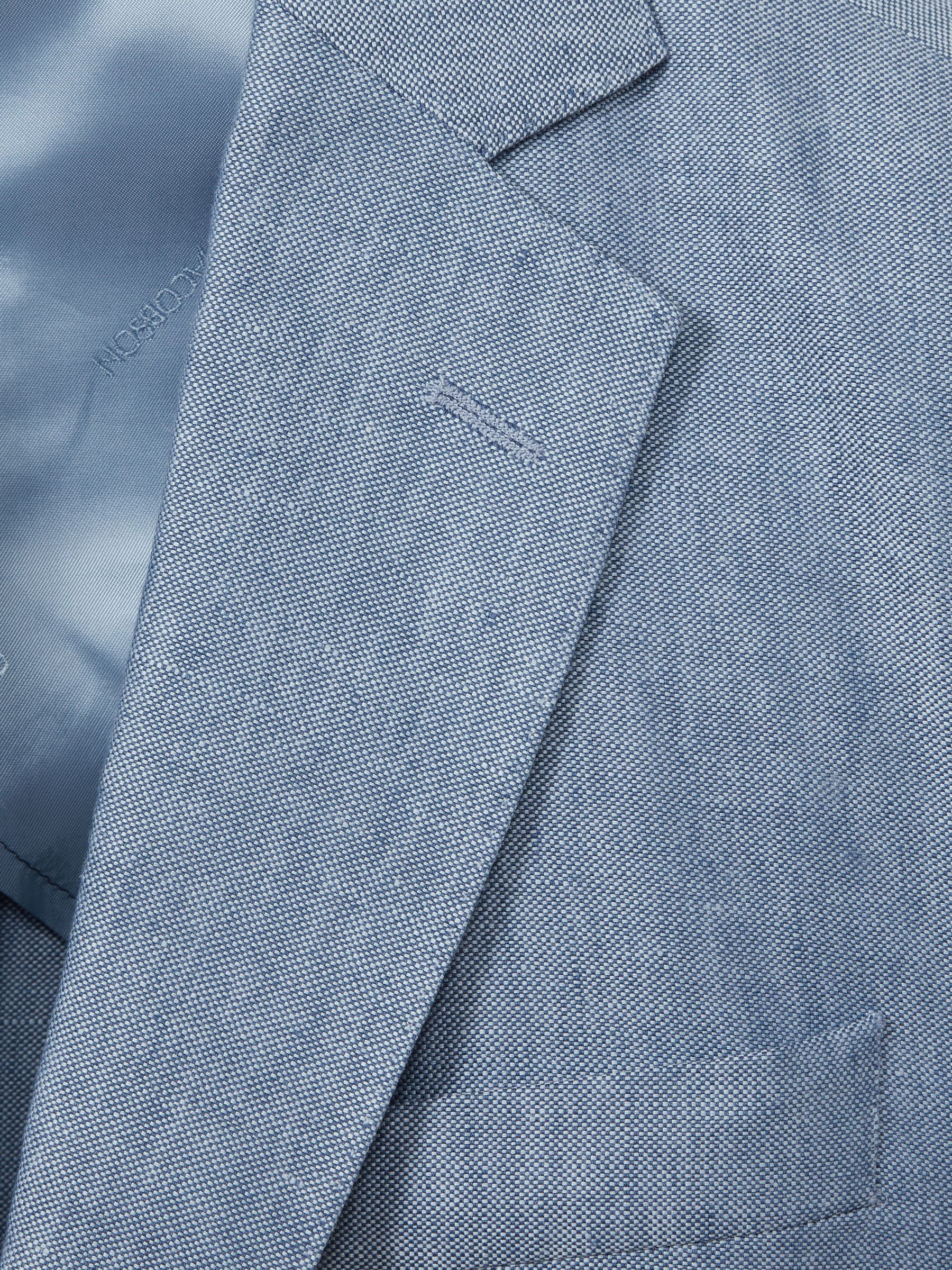 Oscar Jacobson Linen Single Breasted Blazer in Dark Blue - Image 6 of 8