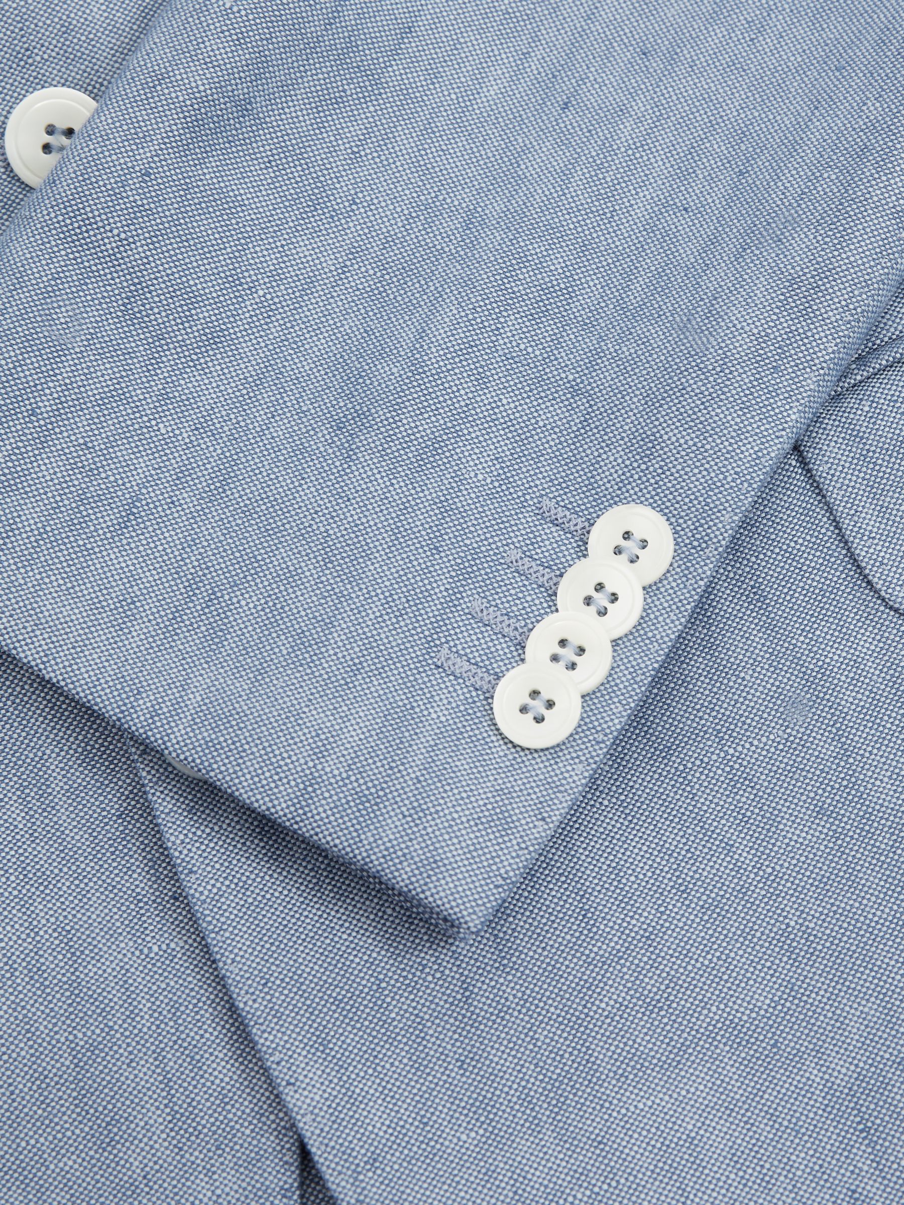 Oscar Jacobson Linen Single Breasted Blazer in Dark Blue - Image 7 of 8