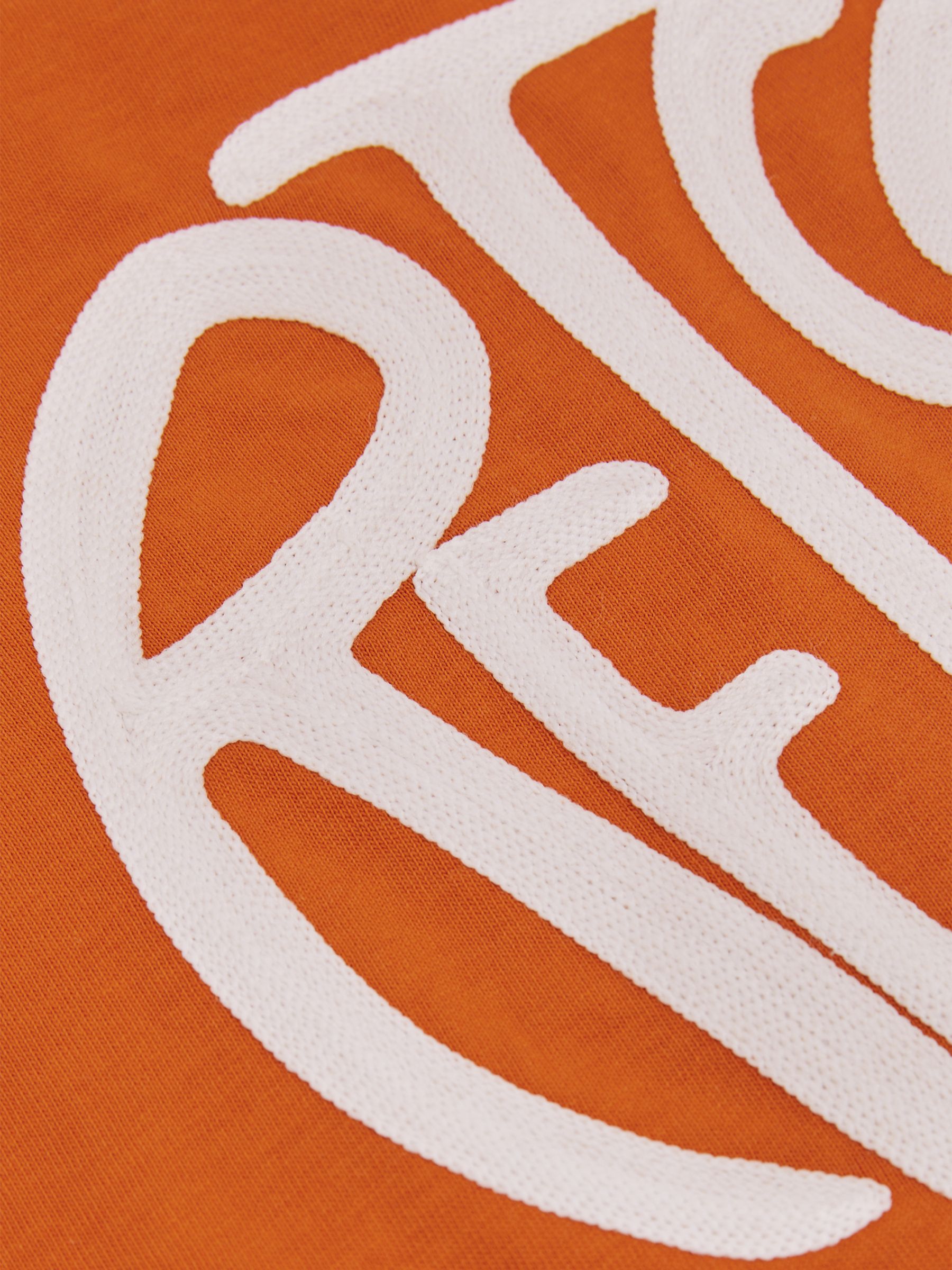 9-13 yrs Oversized Cotton Embroidered T-Shirt in Burnt Orange/Off White - Image 4 of 4