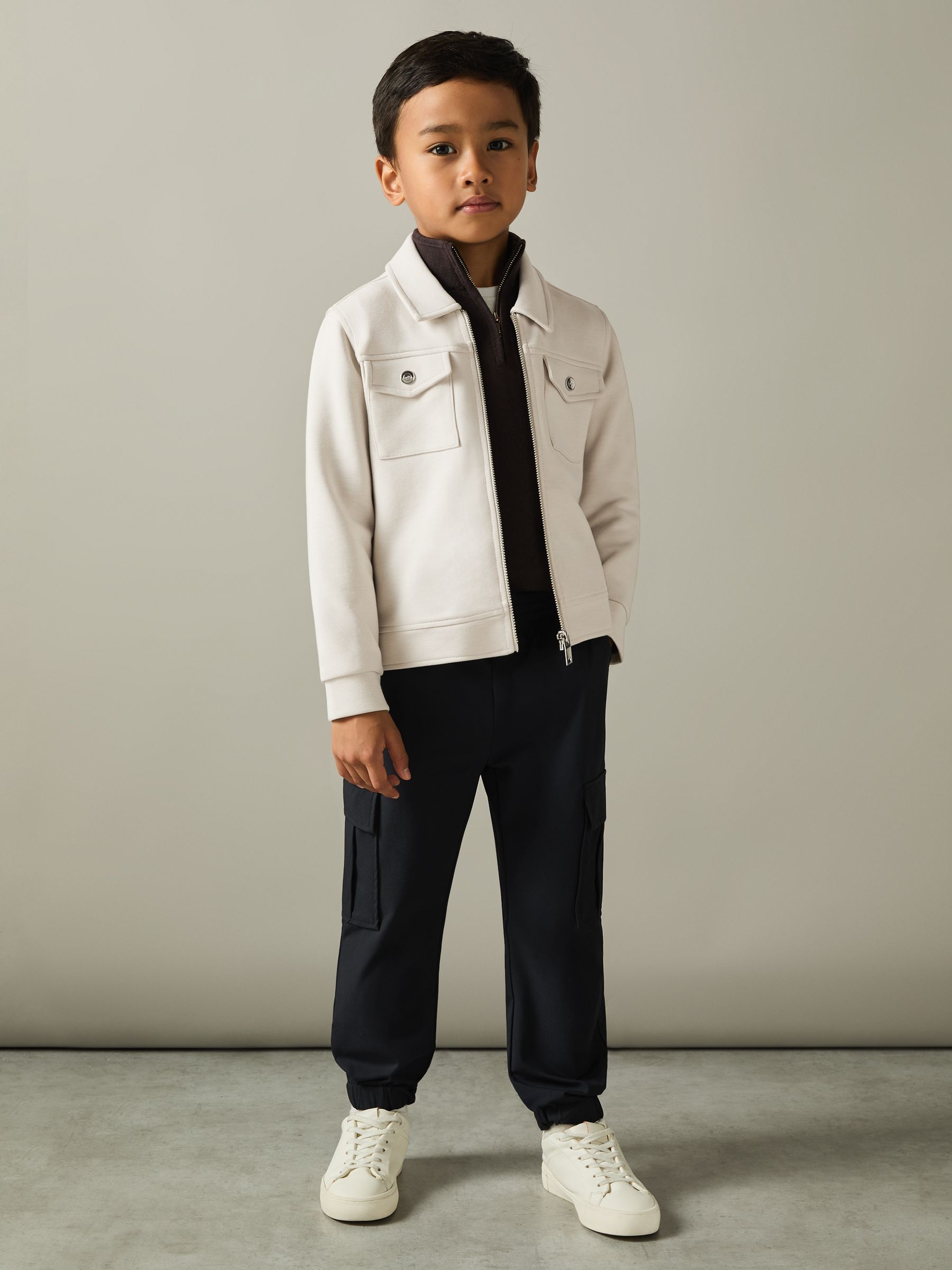 Interlock Jersey Zip-Through Jacket in Cement - Image 1 of 4