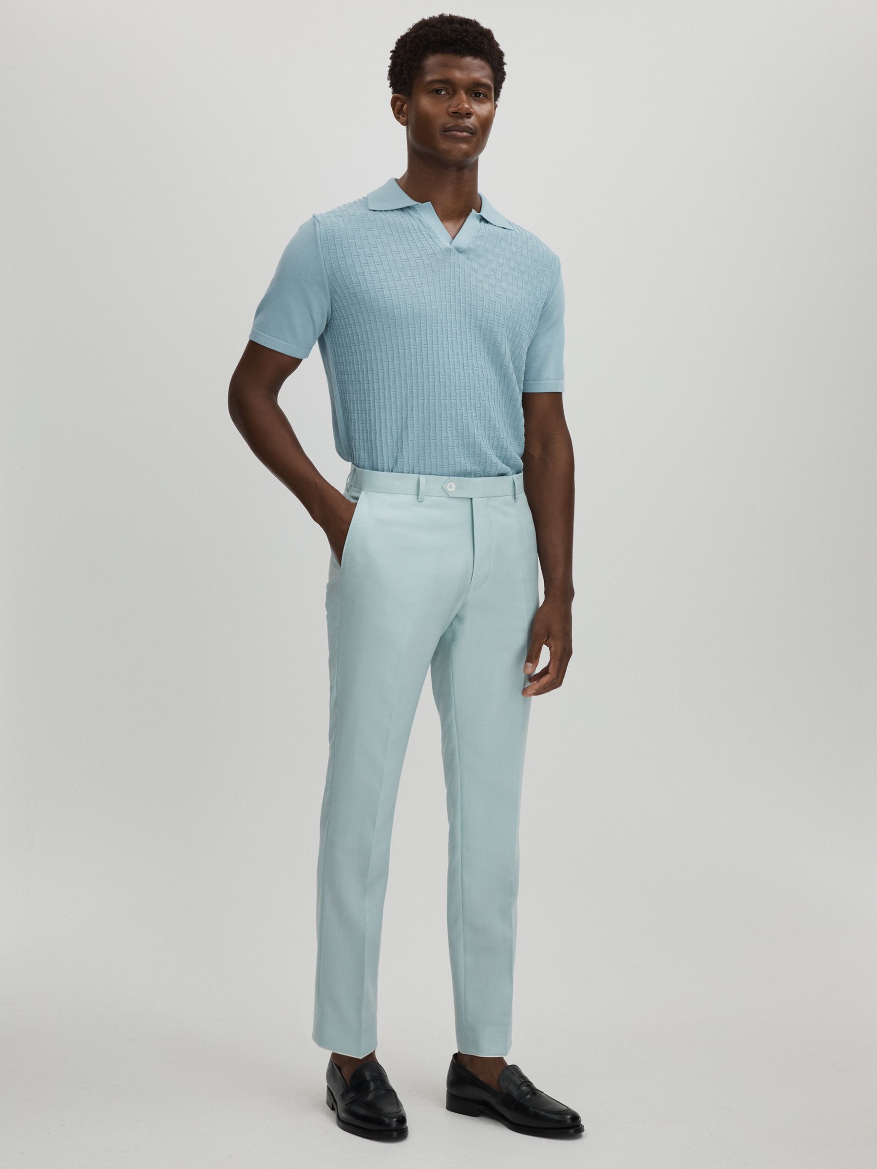 Denz Trousers Blue Oscar Jacobson Slim Fit Blue Wool Trousers - Image 1 of 6