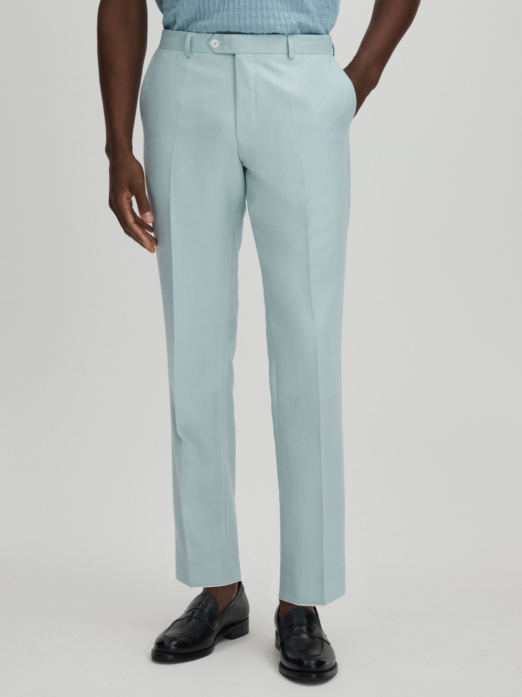 Denz Trousers Blue Oscar Jacobson Slim Fit Blue Wool Trousers - Image 3 of 6