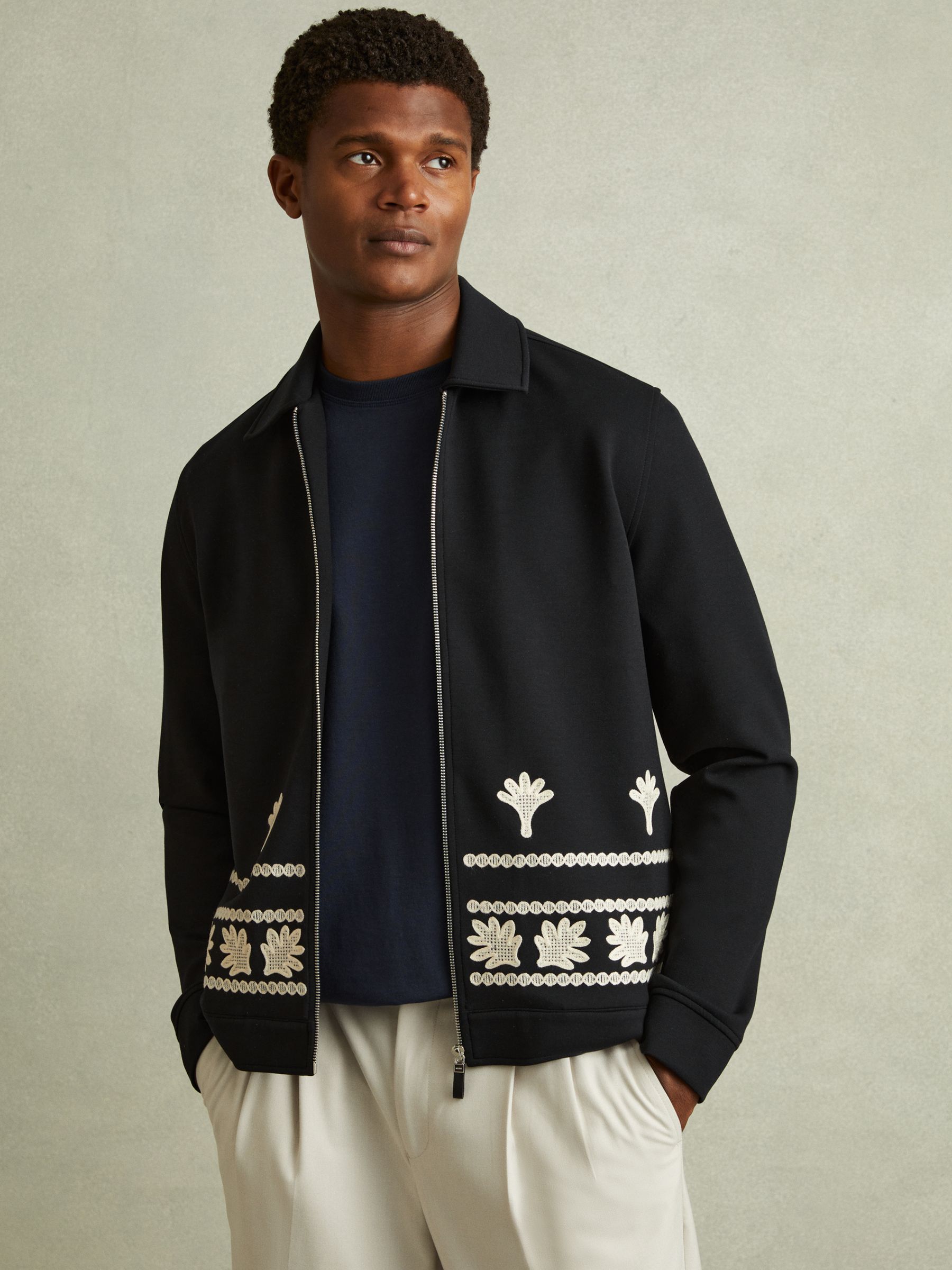 Gatsby Navy Interlock Jersey Embroidered Jacket - Image 1 of 5