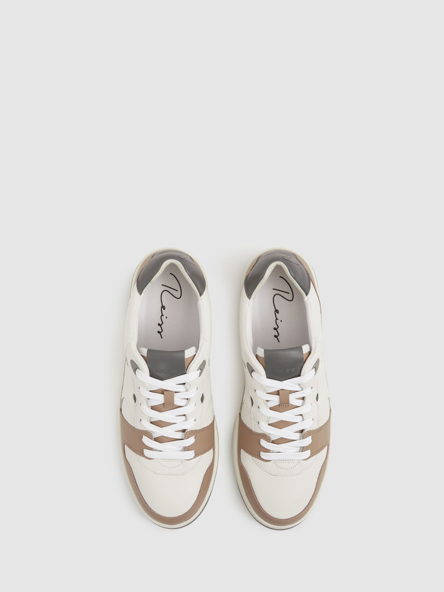 Leather Lace Up Trainers in Light Brown/White - Image 2 of 4