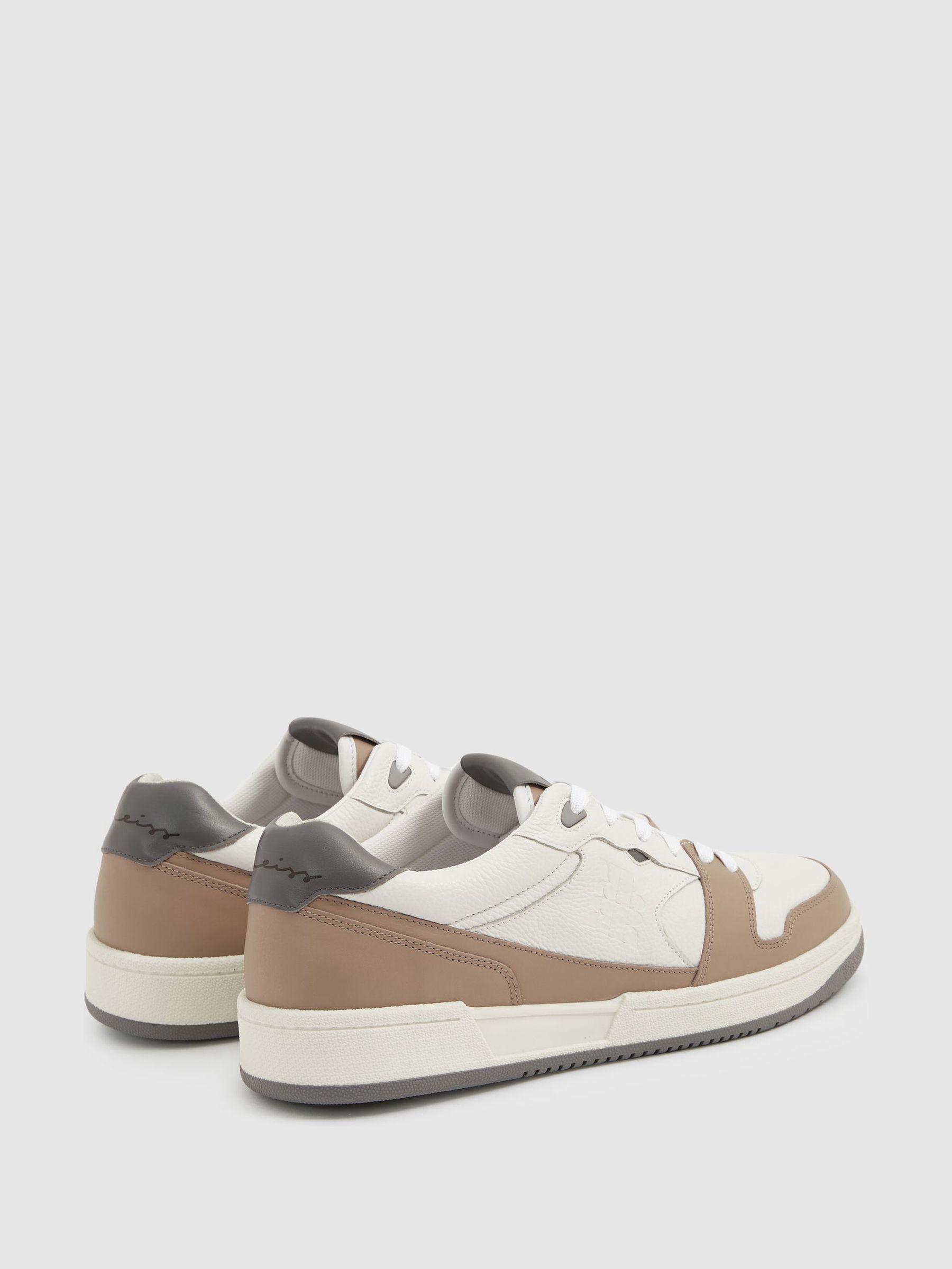 Leather Lace Up Trainers in Light Brown/White - Image 3 of 4