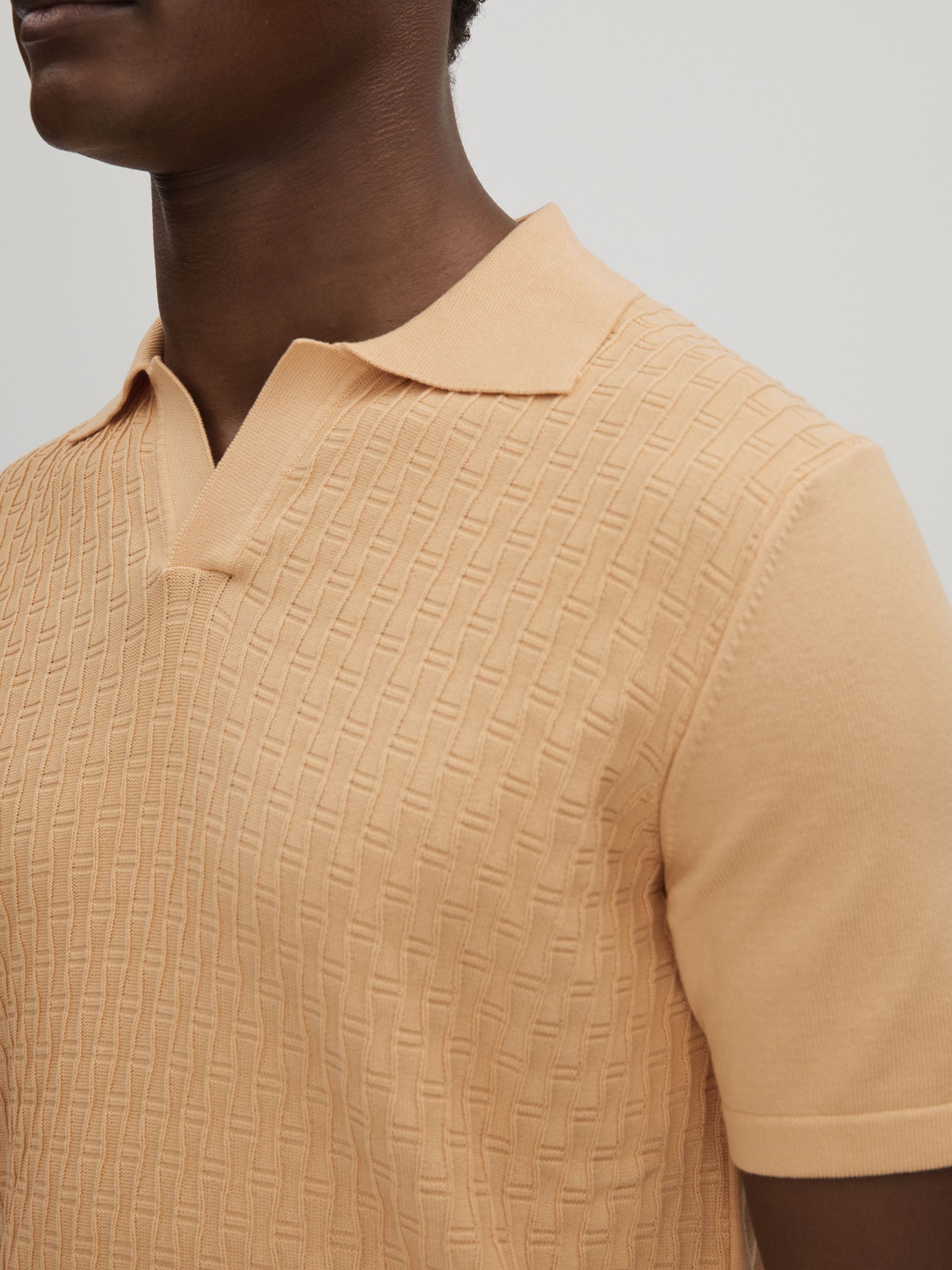 Oscar Jacobson Cotton Open-Collar Polo Shirt in Sand - Image 4 of 6