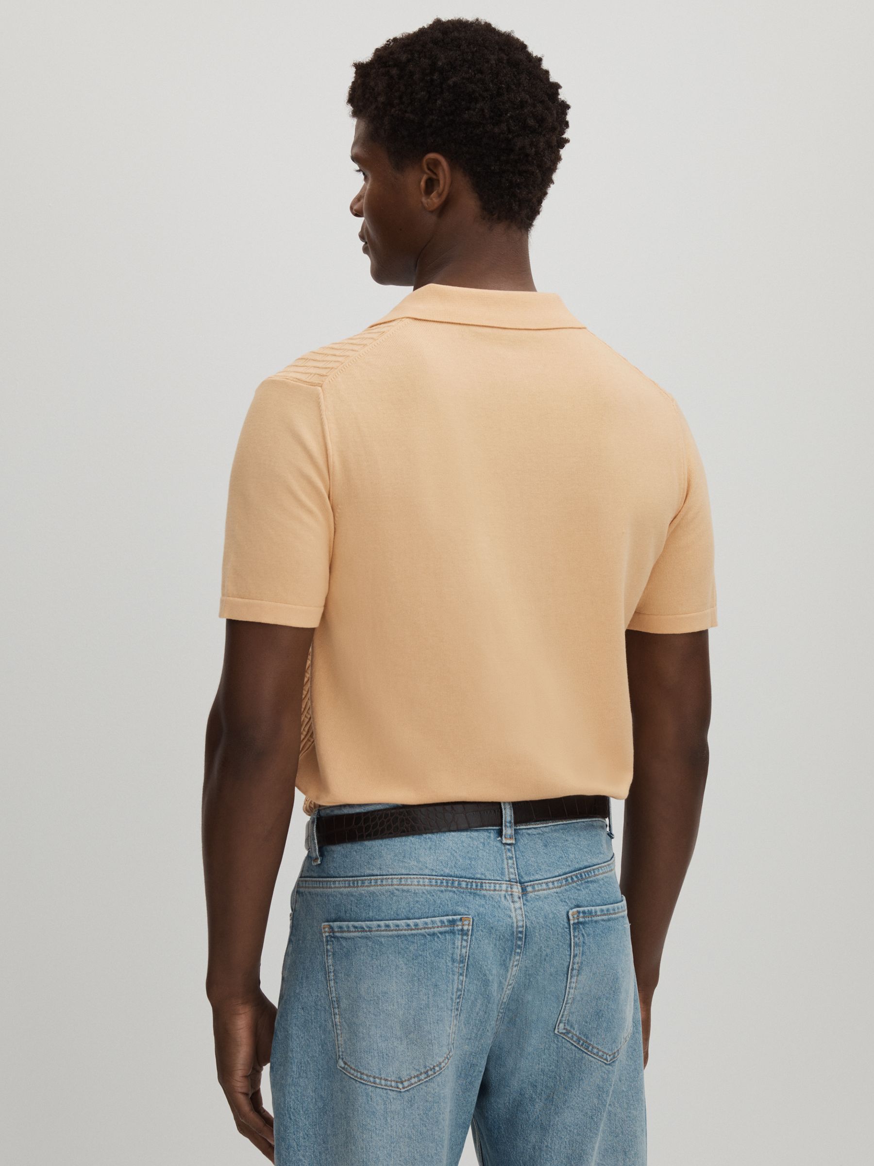 Oscar Jacobson Cotton Open-Collar Polo Shirt in Sand - Image 5 of 6