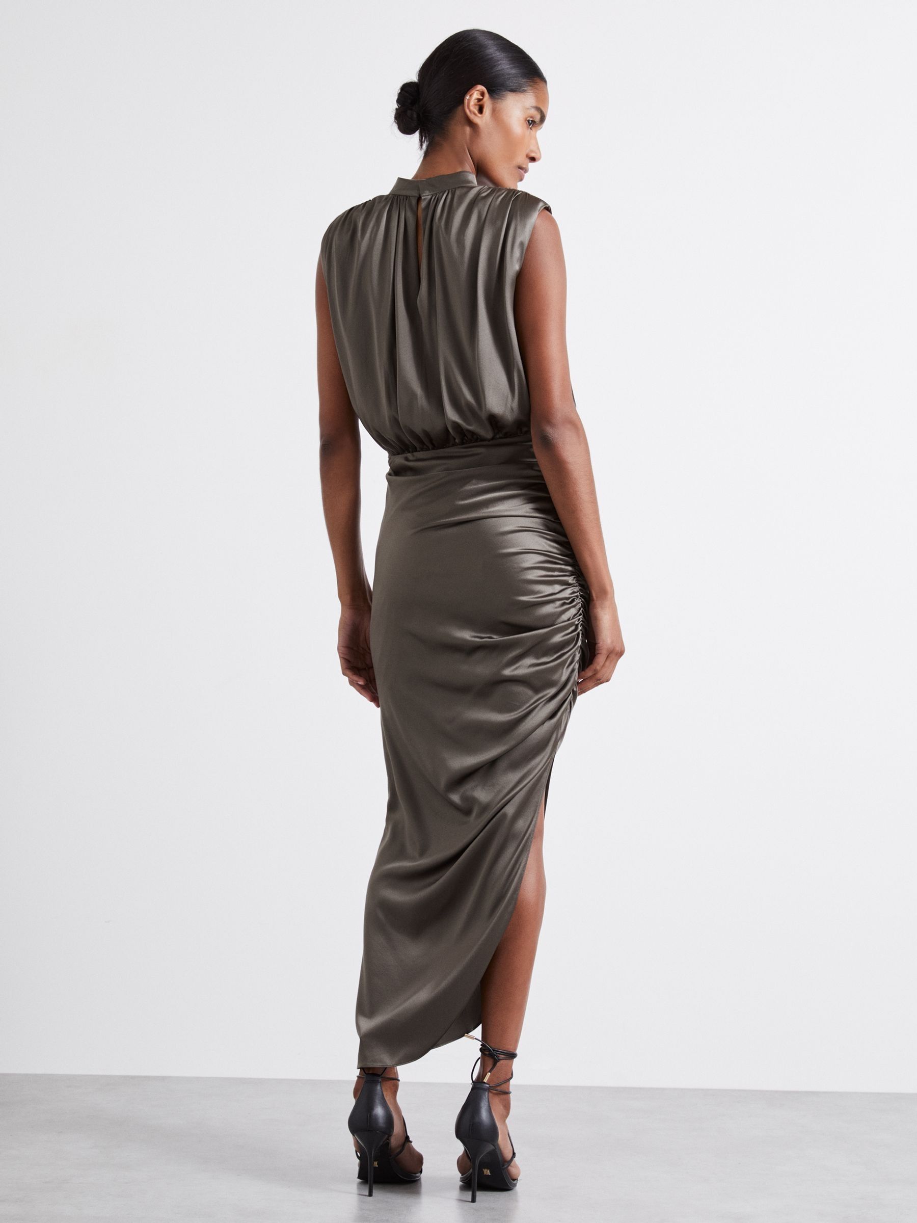 Atelier Ruched Silk-Blend Satin Dress in Silver - Image 4 of 5