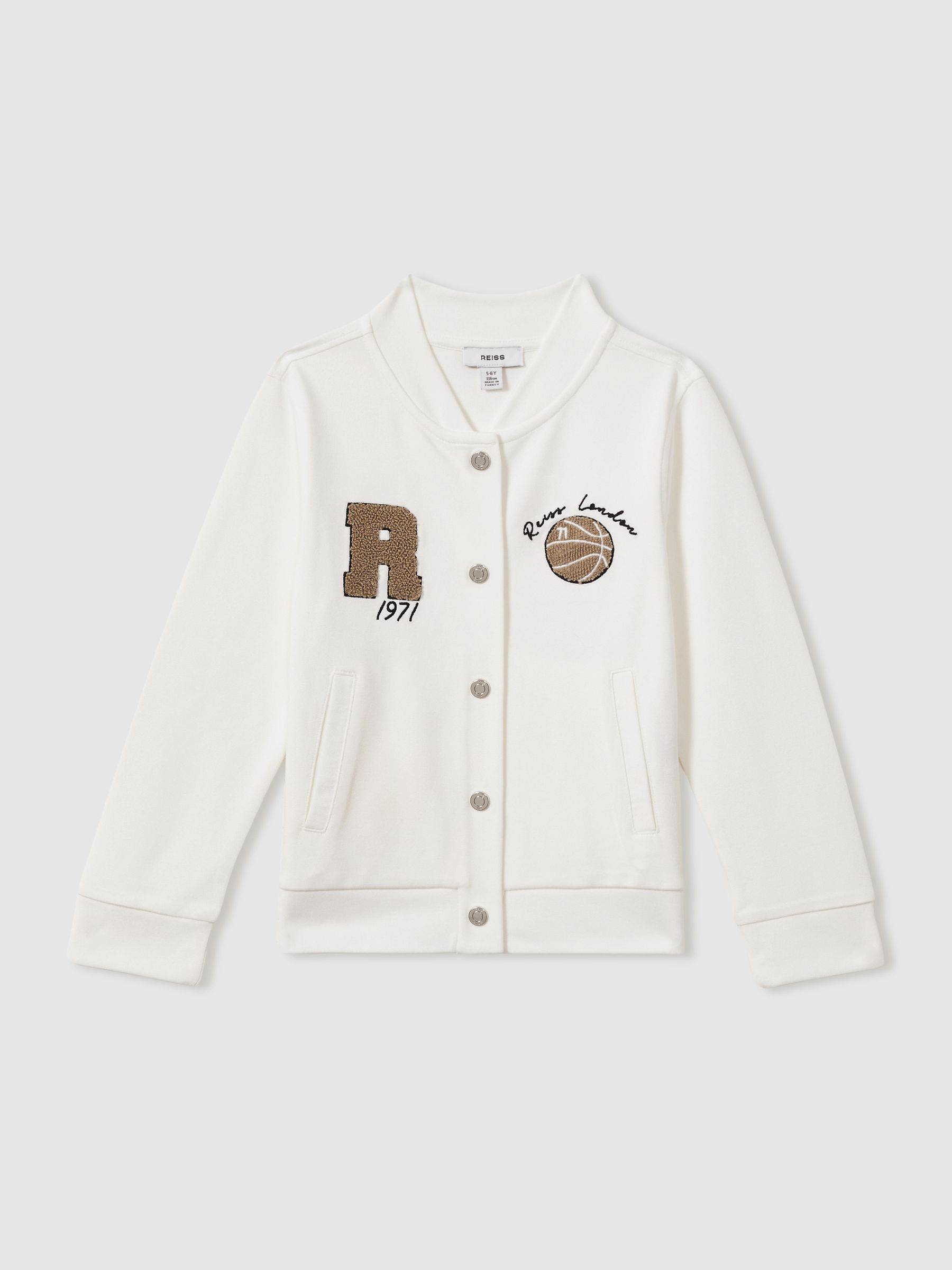 3-9 yrs Interlock-Jersey Basketball Bomber Jacket in Off White - Image 2 of 4