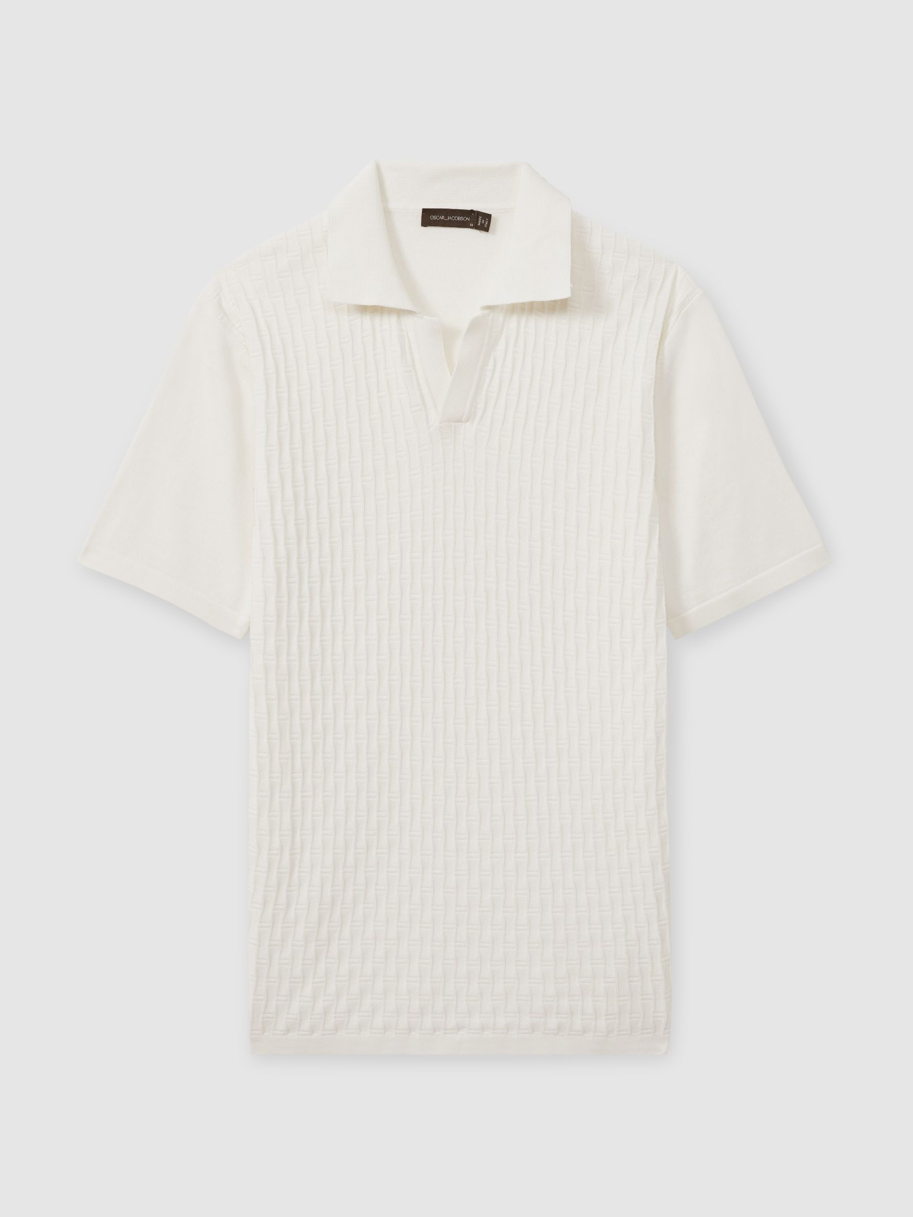 Oscar Jacobson 100% Cotton Open-Collar Polo Shirt in Snow White - Image 2 of 5 Oscar Jacobson 100% Cotton Open-Collar Polo Shirt in Snow White - Image 2 of 5