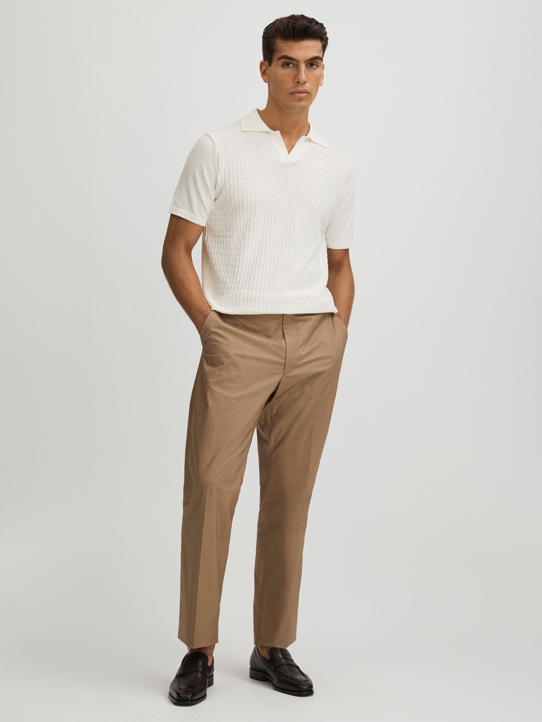 Oscar Jacobson 100% Cotton Open-Collar Polo Shirt in Snow White - Image 3 of 5