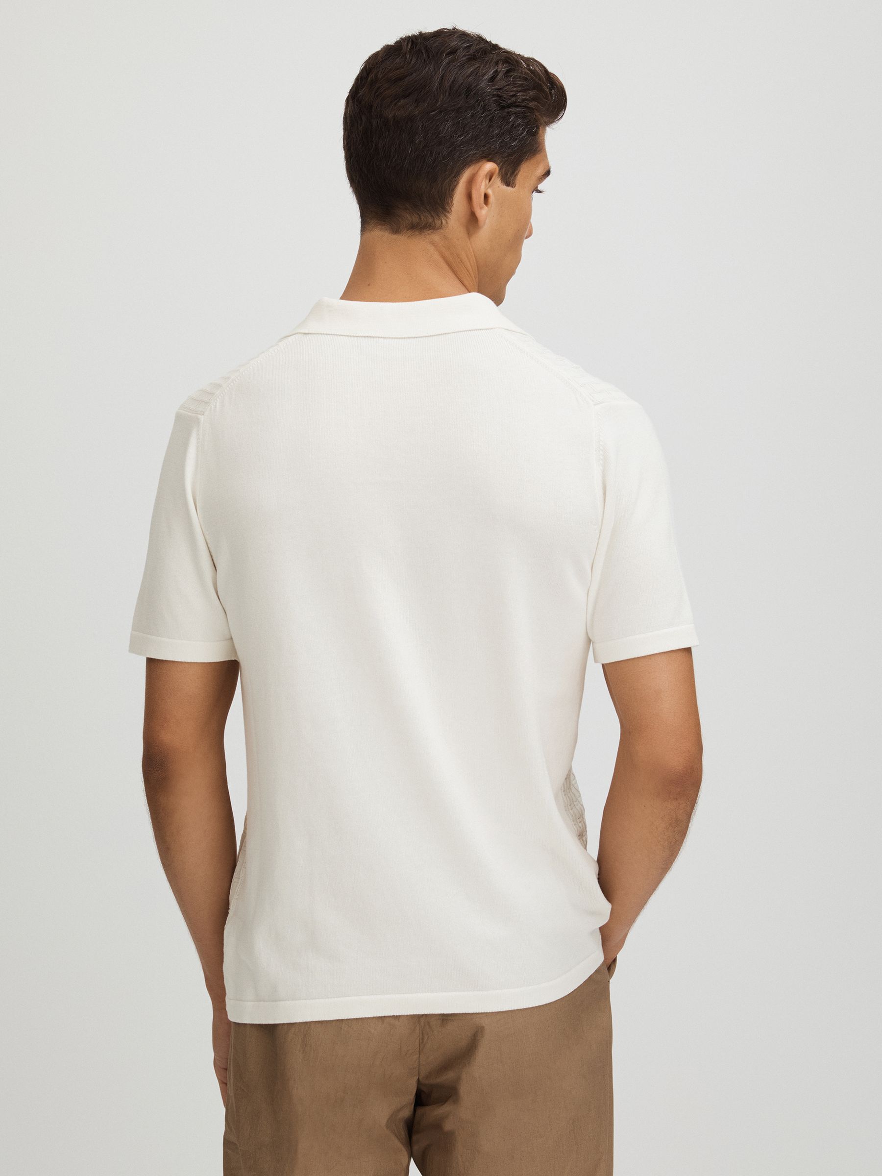 Oscar Jacobson 100% Cotton Open-Collar Polo Shirt in Snow White - Image 4 of 5