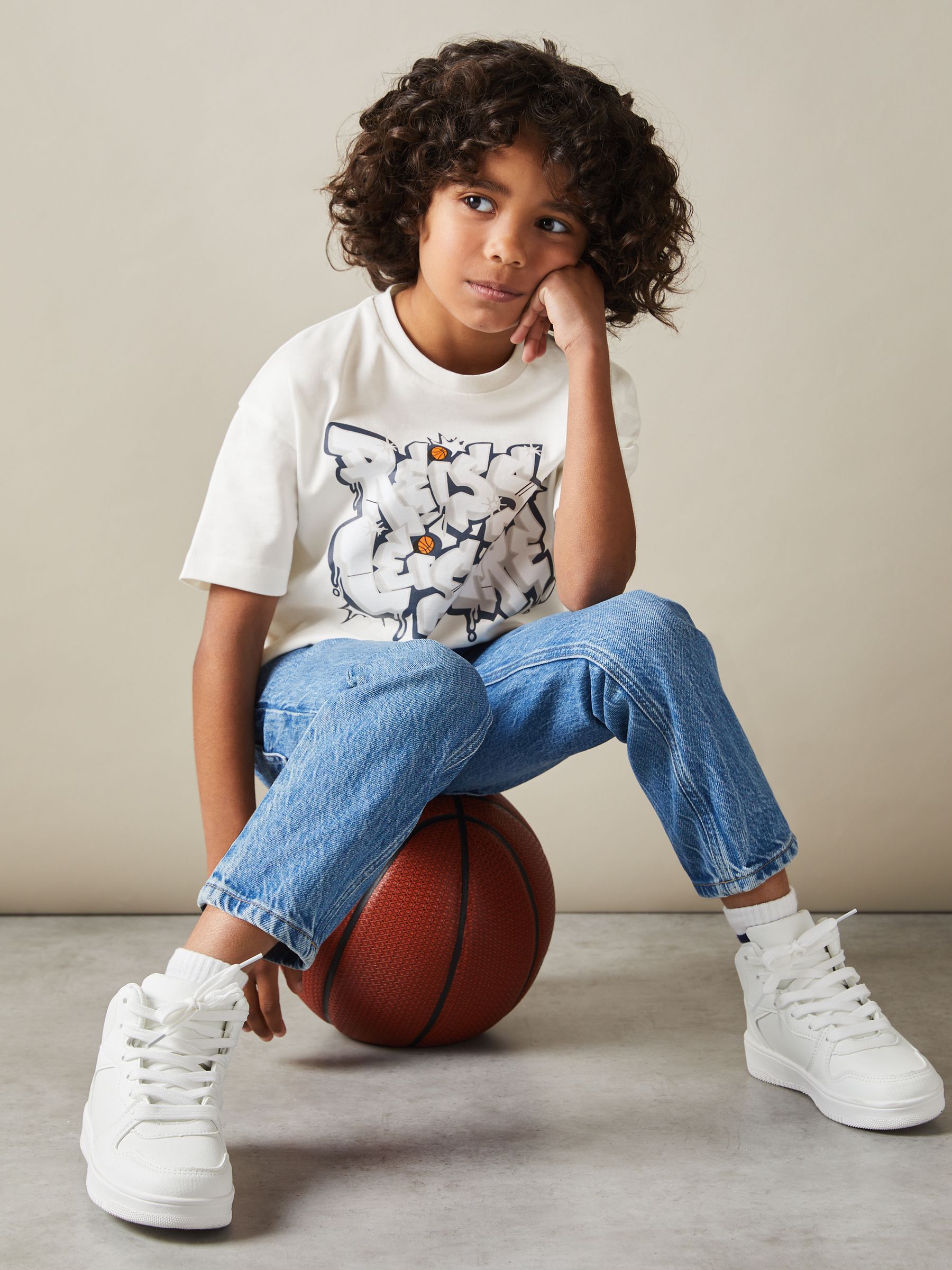 3-9 yrs Oversized Graffiti Print 100% Cotton T-Shirt in Off White - Image 3 of 4