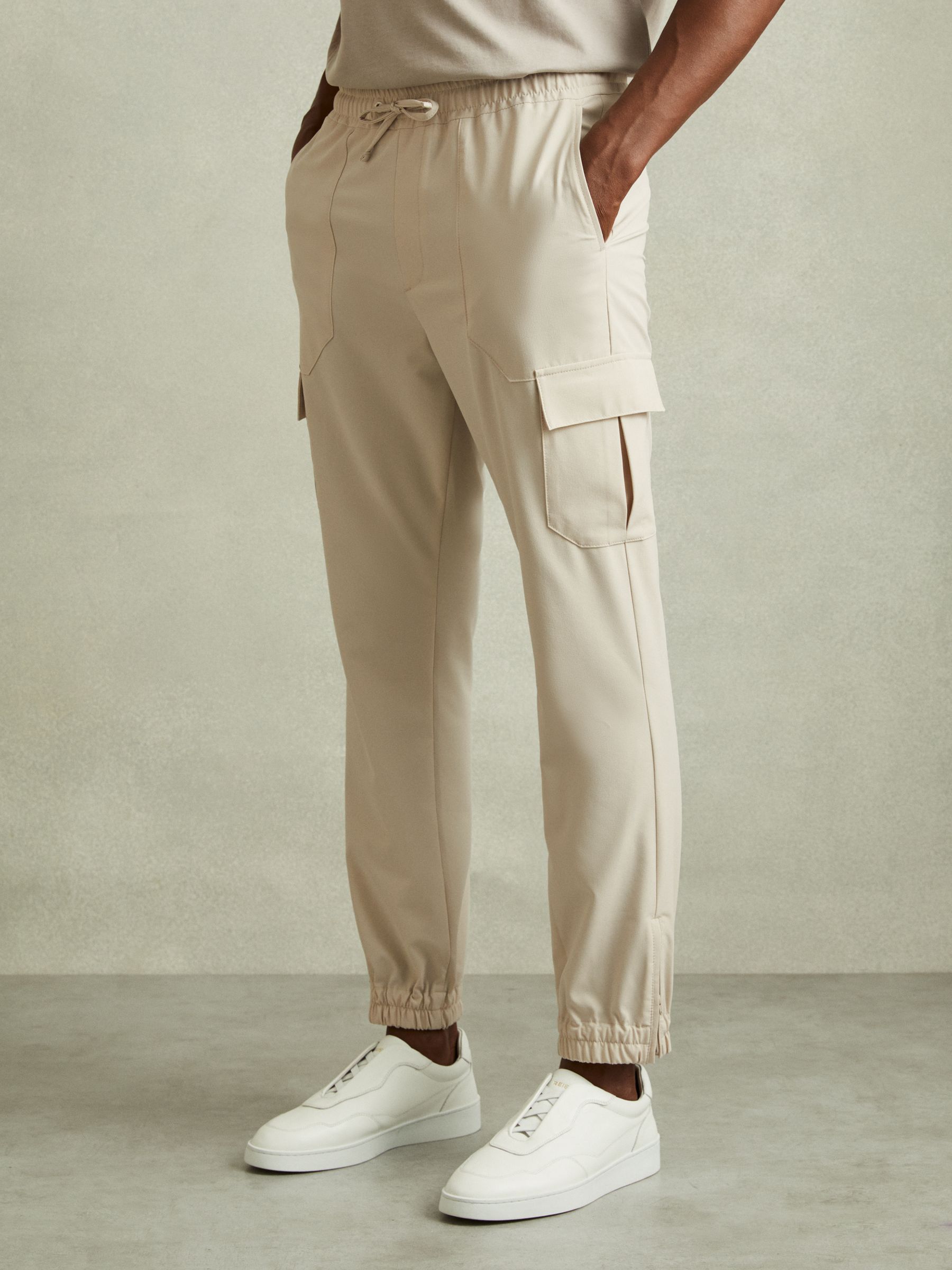 Elasticated Cargo Trousers in Stone - Image 1 of 6