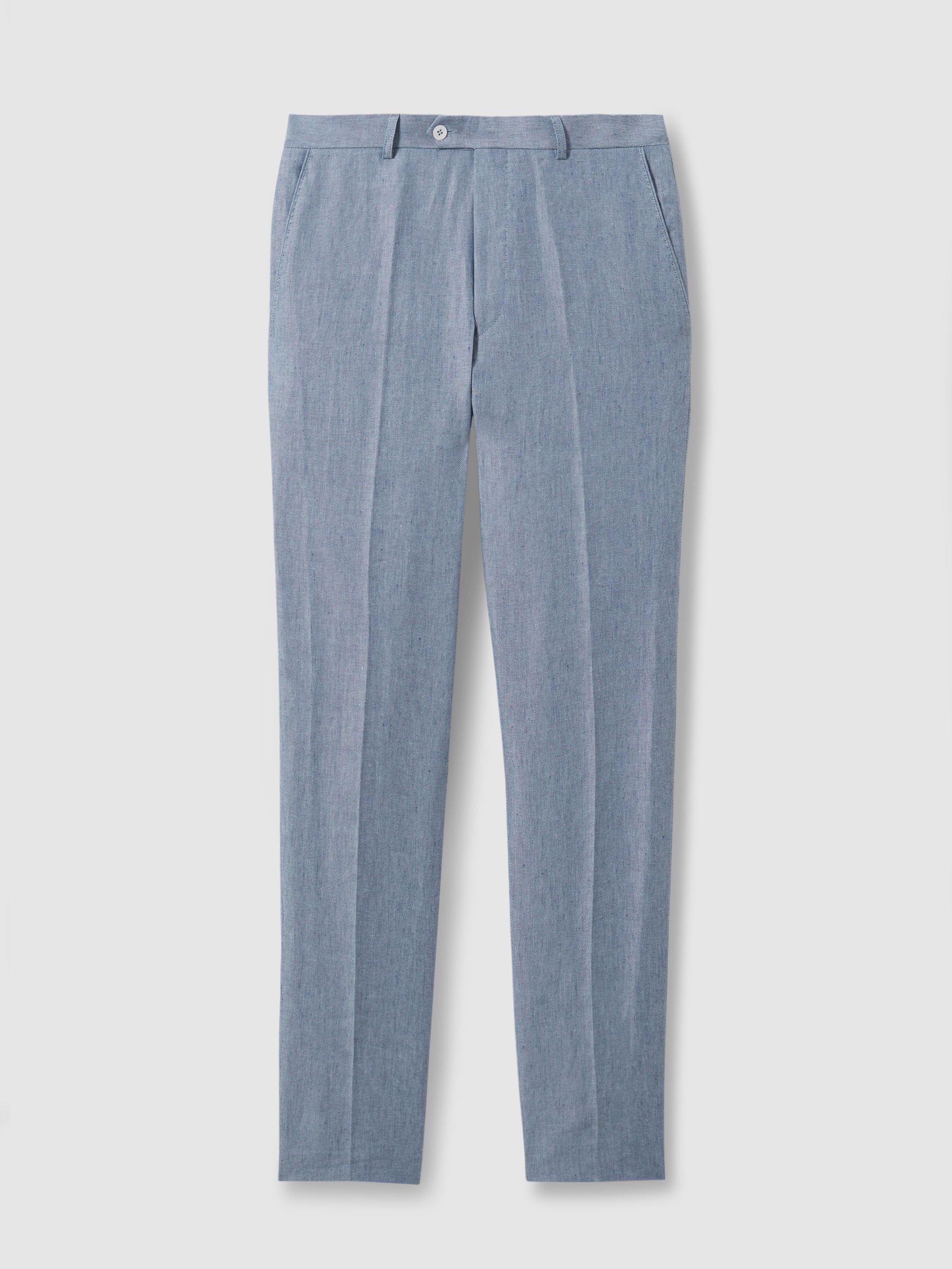 Denz Trousers Dark Blue Oscar Jacobson Slim Fit 100% Linen Trousers - Image 2 of 6