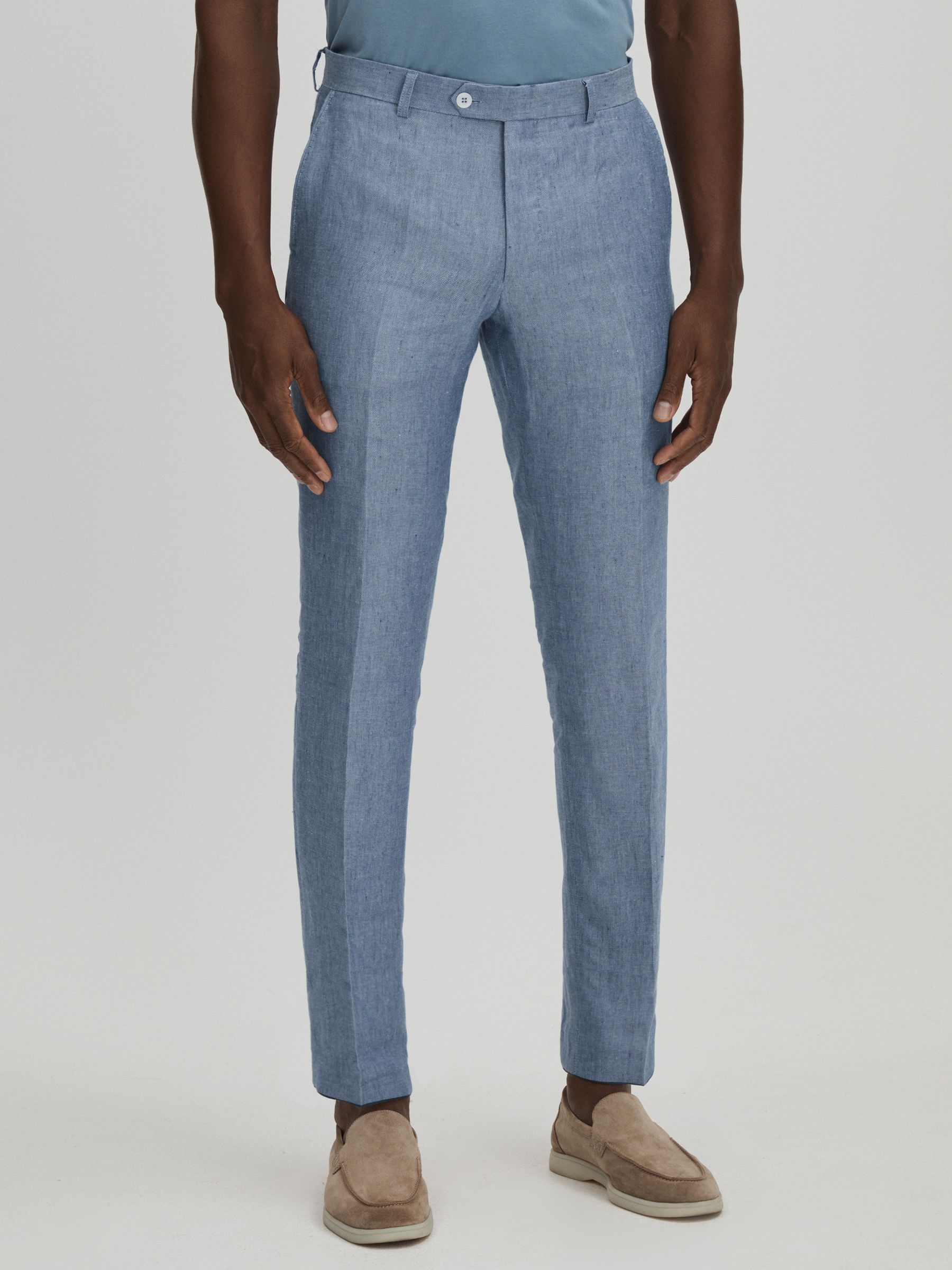 Denz Trousers Dark Blue Oscar Jacobson Slim Fit 100% Linen Trousers - Image 3 of 6