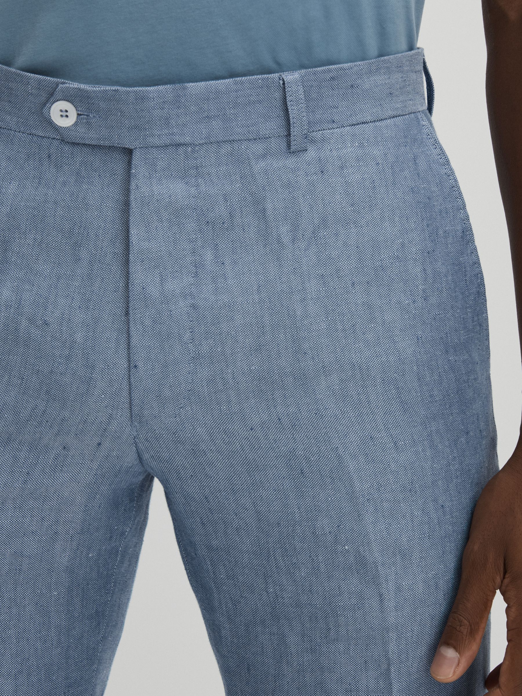 Denz Trousers Dark Blue Oscar Jacobson Slim Fit 100% Linen Trousers - Image 4 of 6