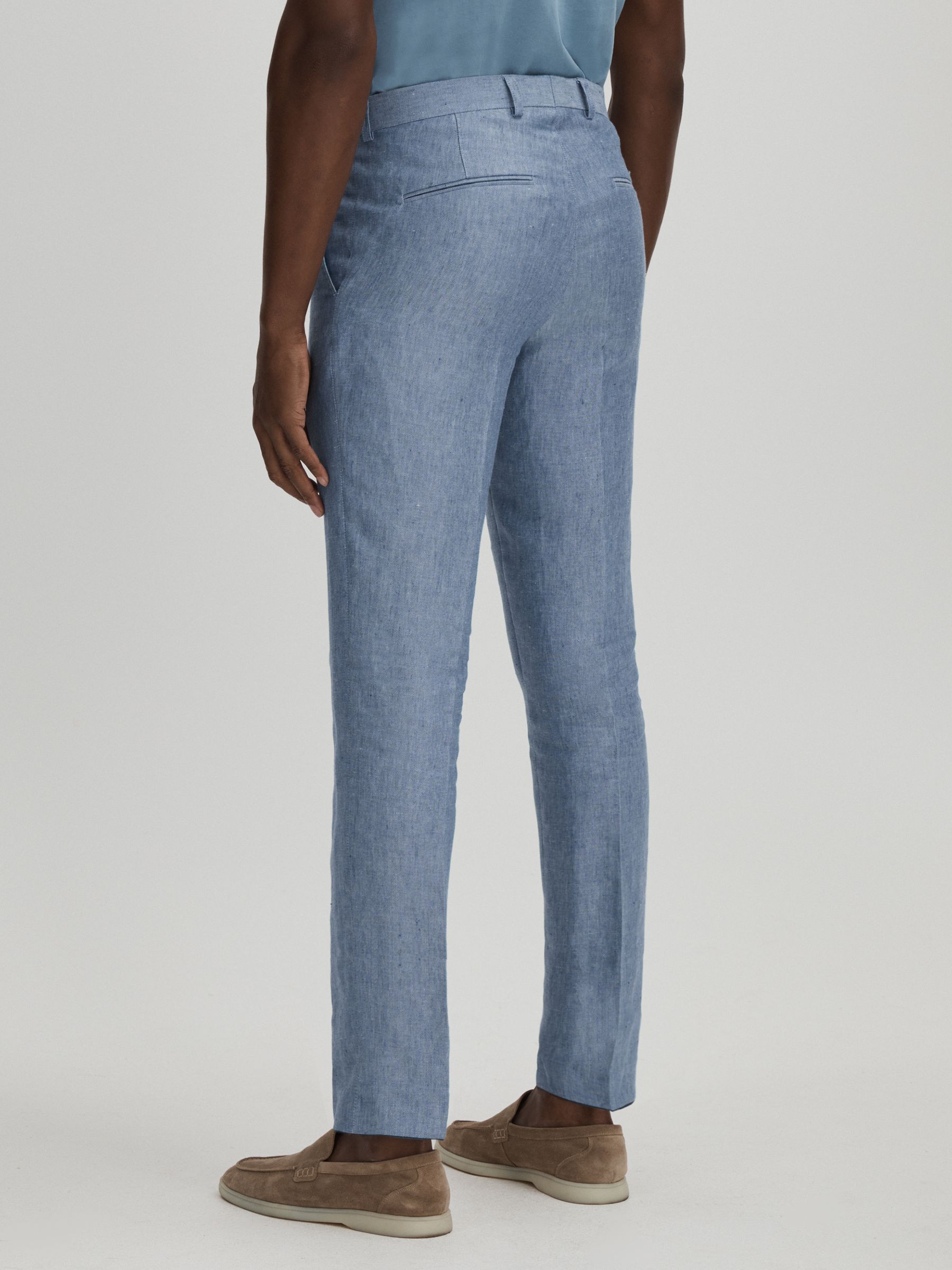 Denz Trousers Dark Blue Oscar Jacobson Slim Fit 100% Linen Trousers - Image 5 of 6