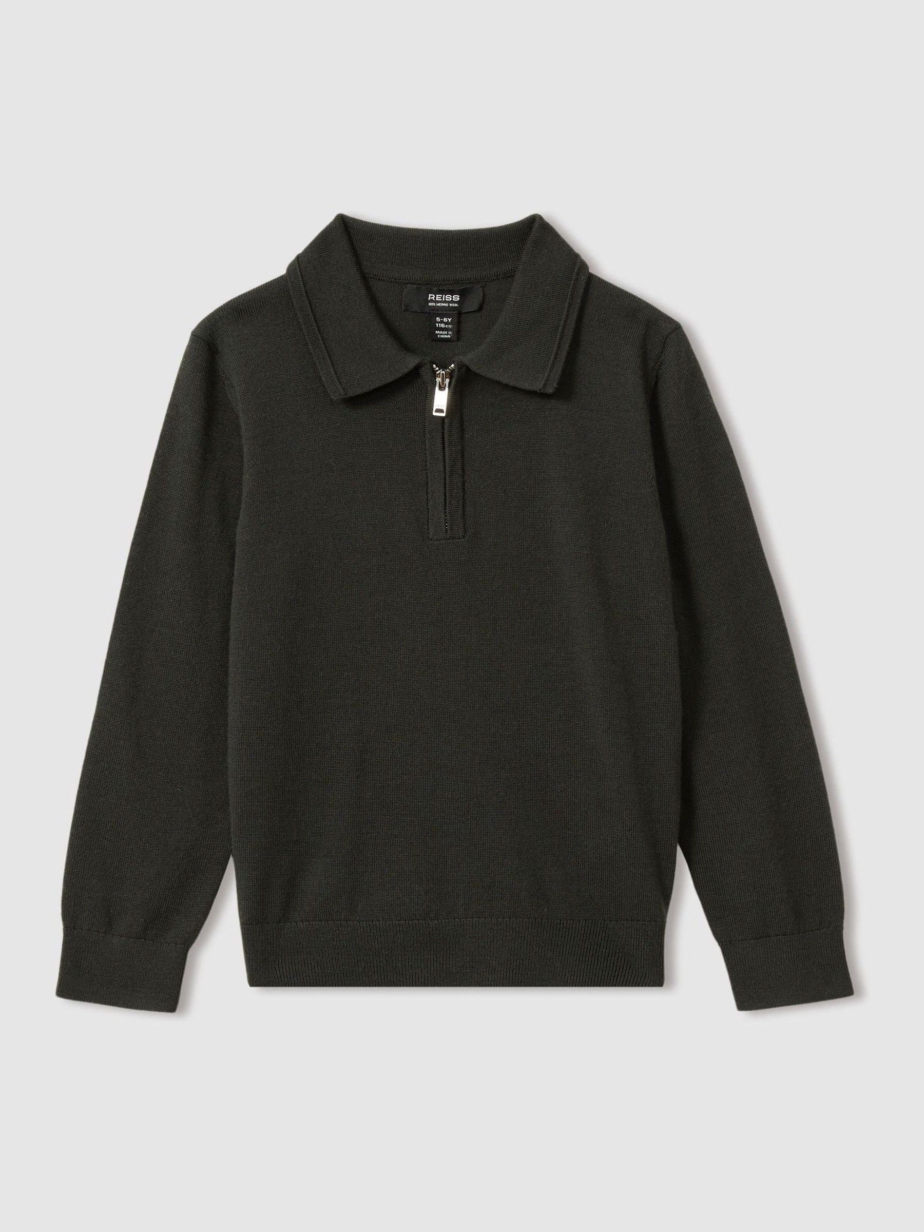 3-9 yrs Merino Wool Quarter Zip Polo Shirt in Green - Image 2 of 4