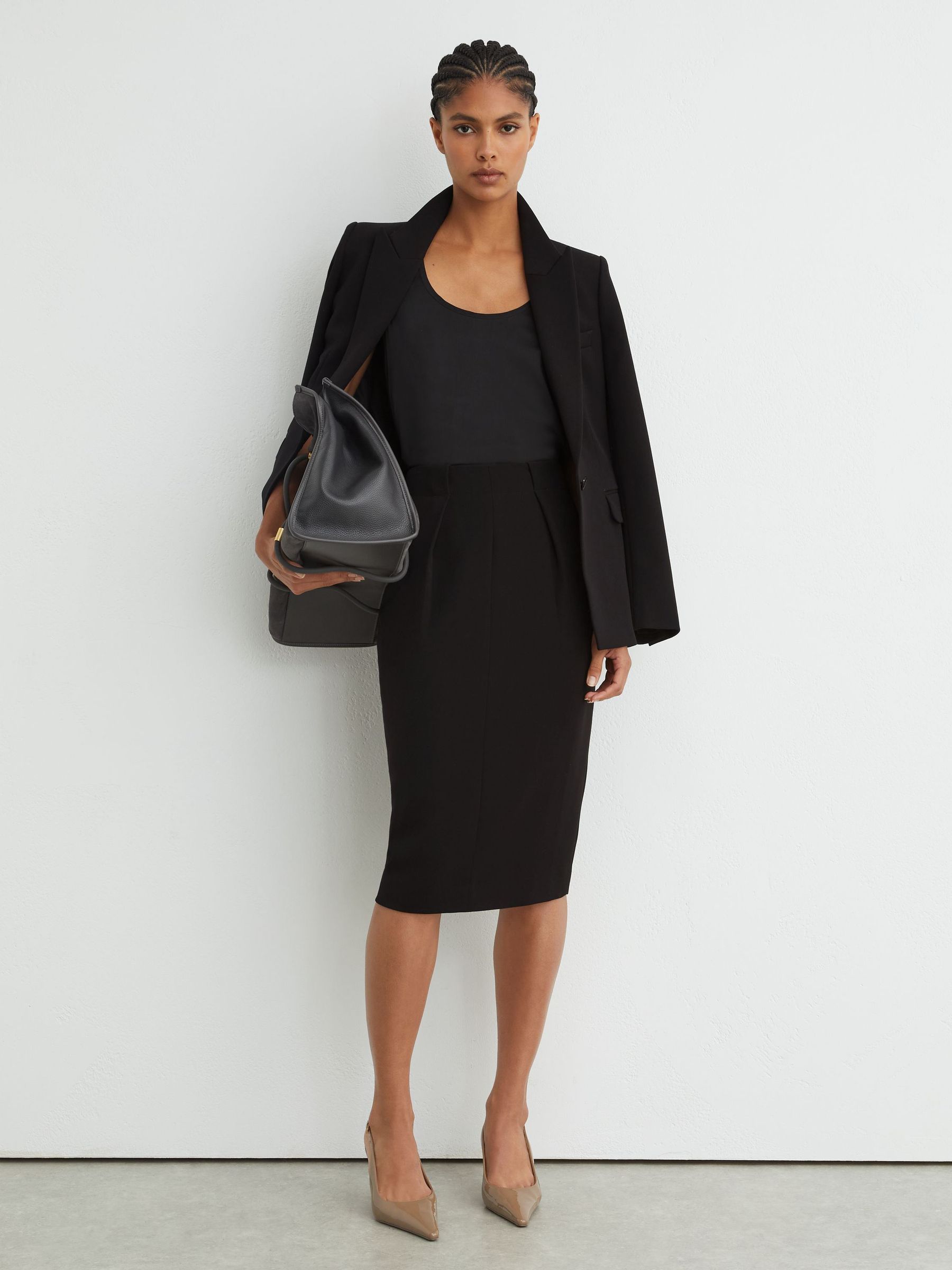 Tailored Midi Suit Skirt in Black - Image 7 of 8