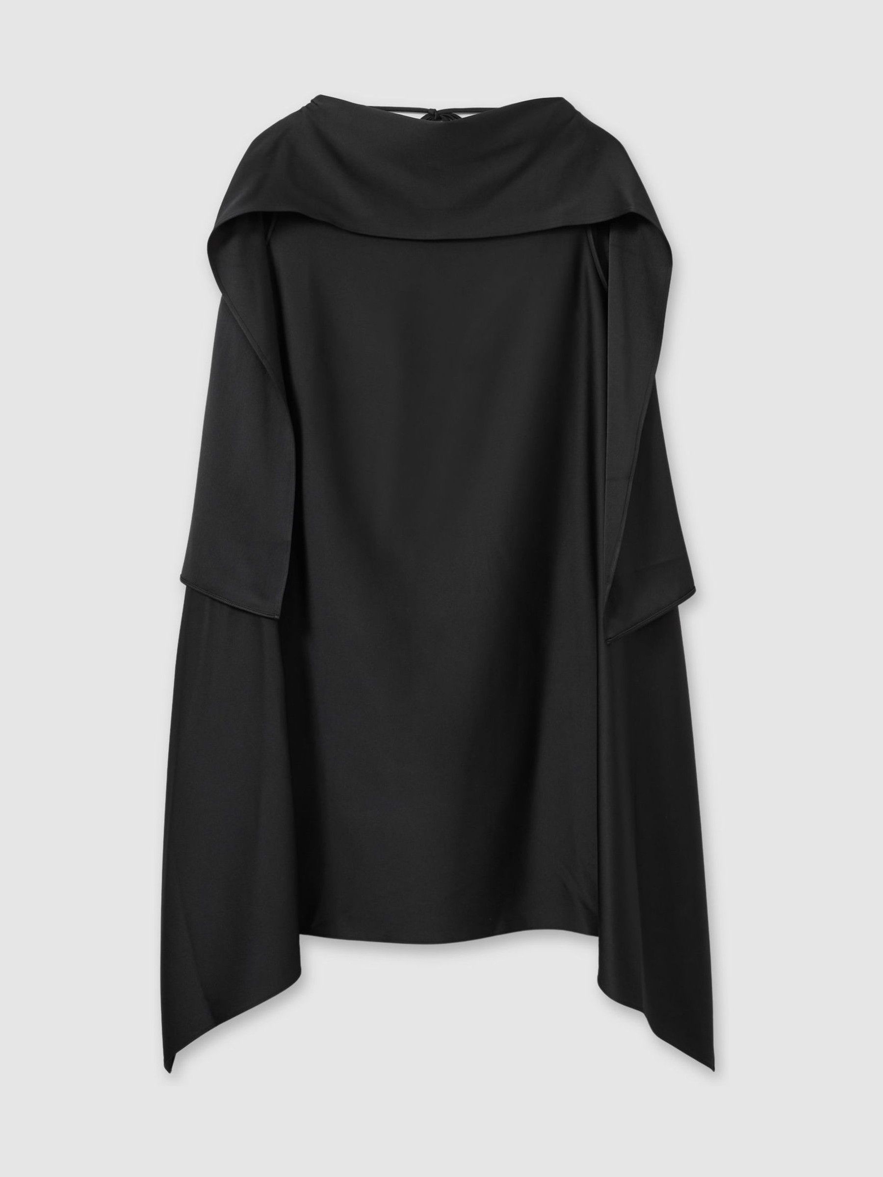 Atelier Asymmetric Satin Cape-Sleeve Mini Dress in Black - Image 2 of 5