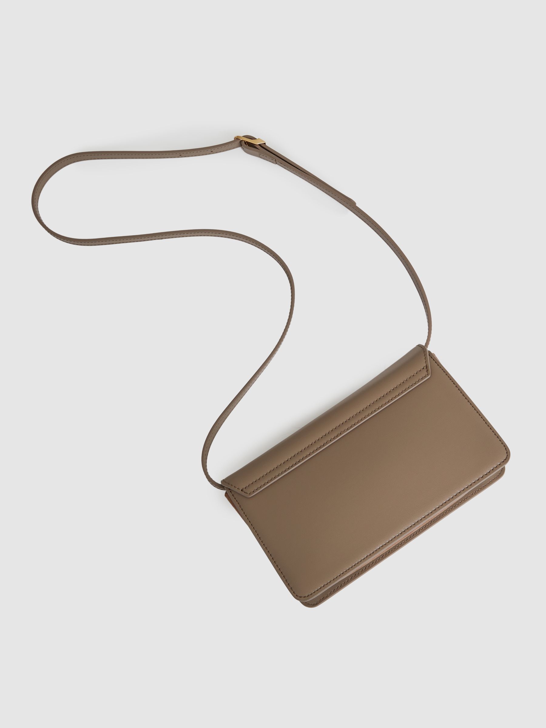 Leather Suede Chain Cross-Body Bag in Taupe - Image 3 of 5
