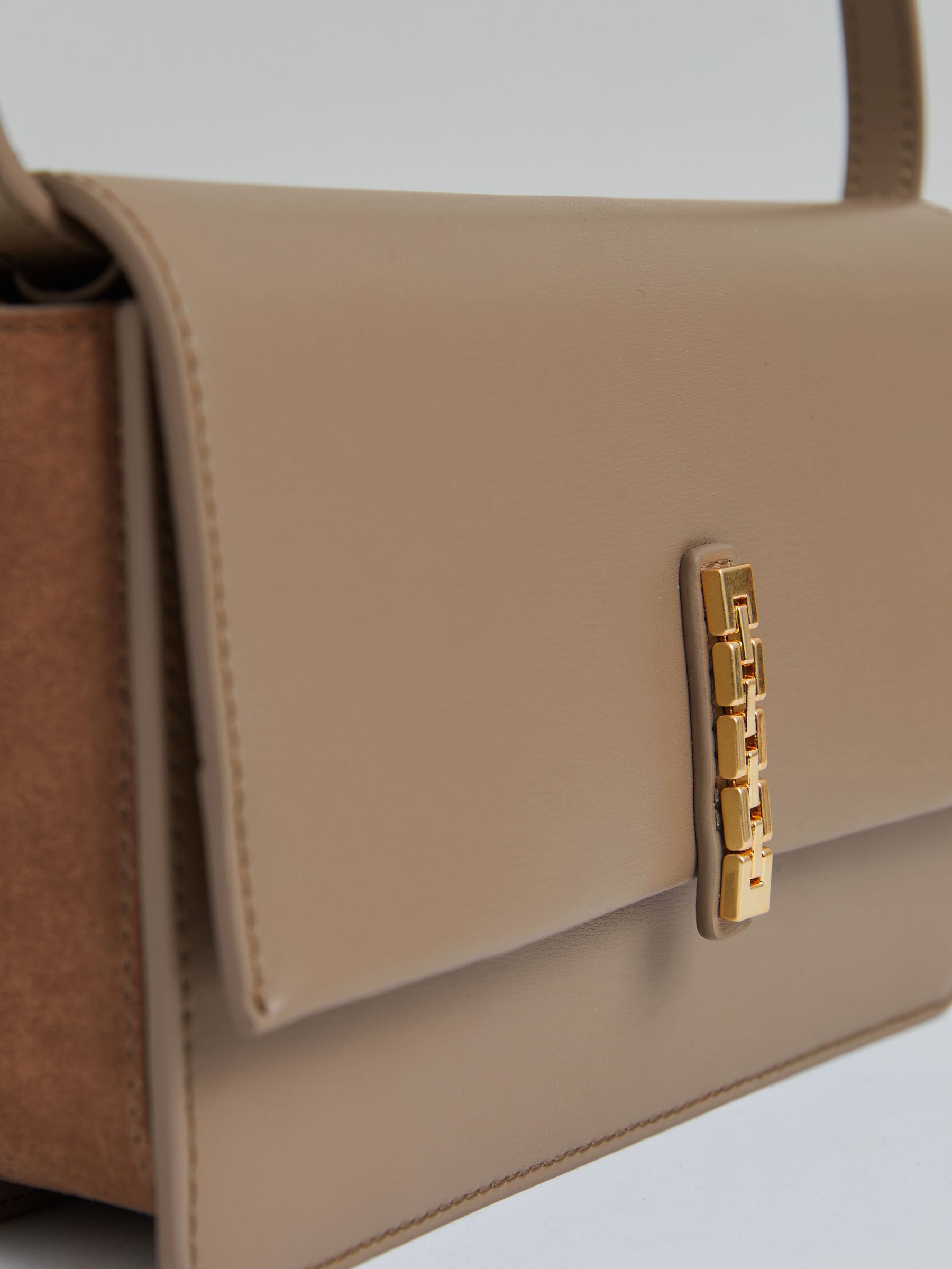 Leather Suede Chain Cross-Body Bag in Taupe - Image 4 of 5