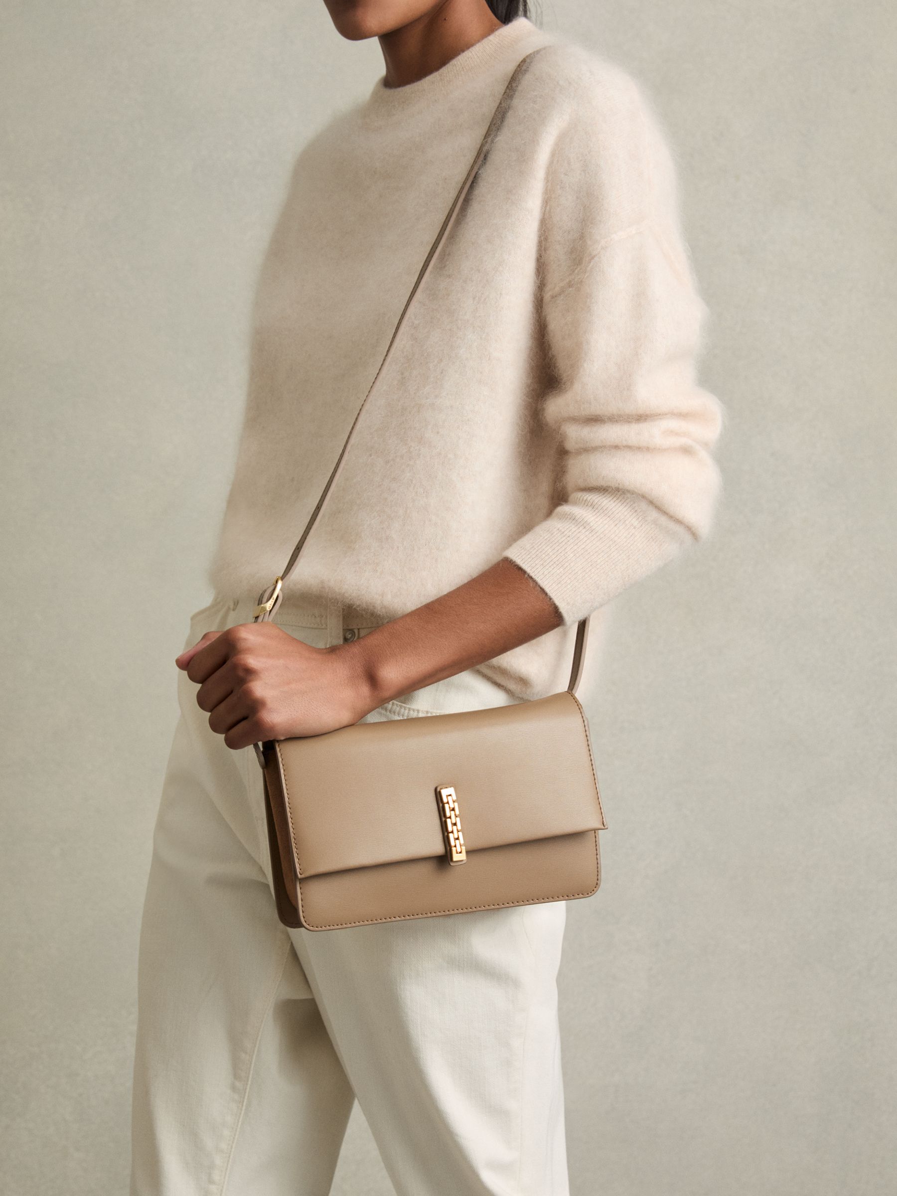 Leather Suede Chain Cross-Body Bag in Taupe - Image 5 of 5