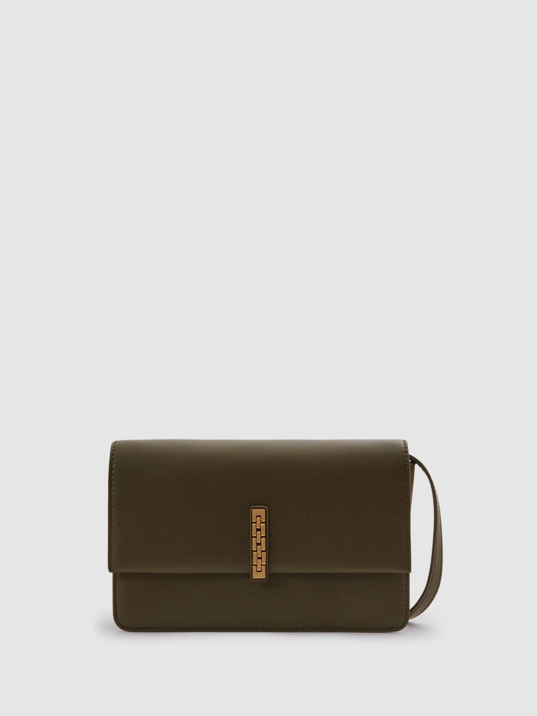 Leather Suede Chain Crossbody Bag in Olive - Image 1 of 5