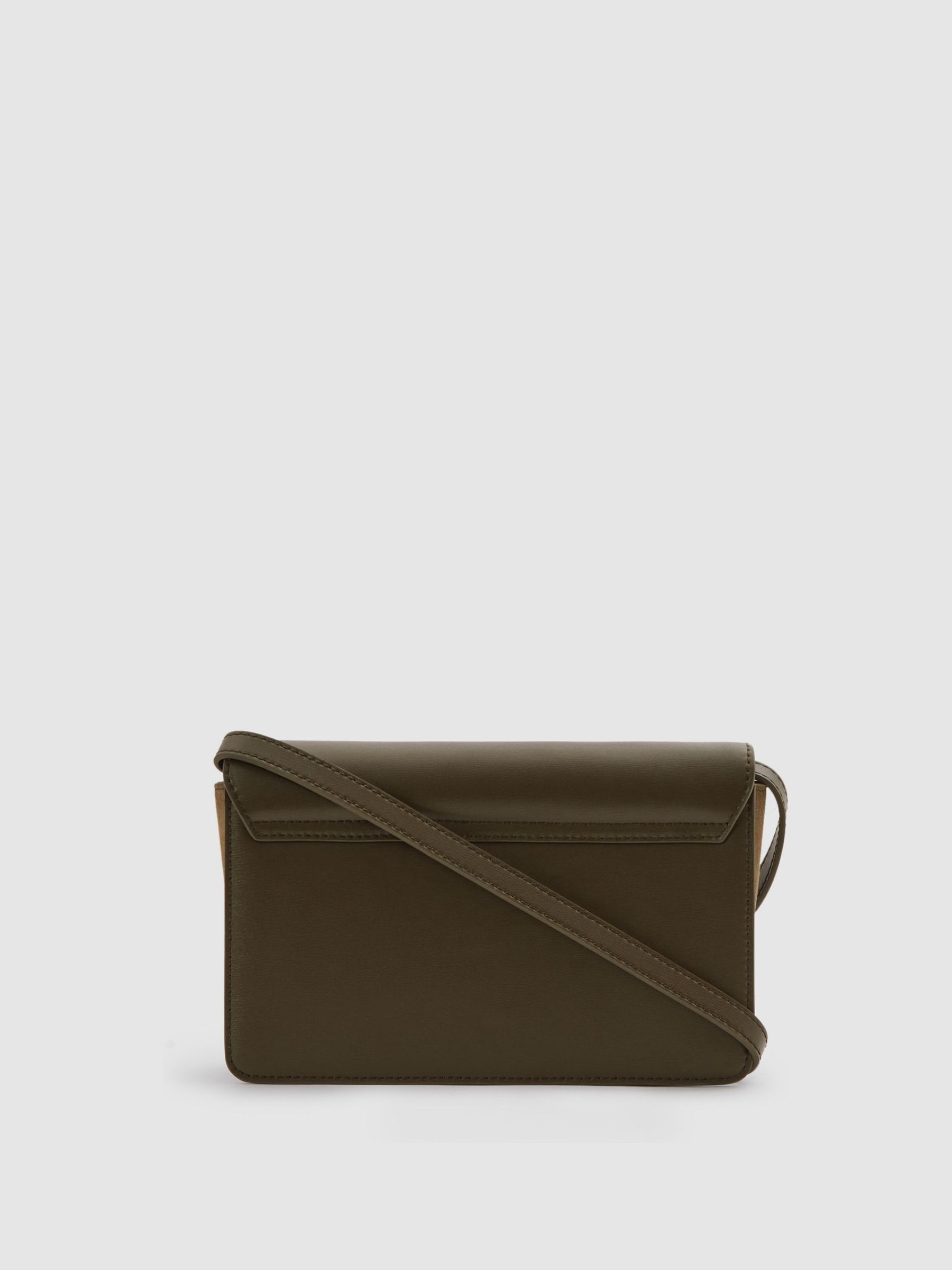 Leather Suede Chain Crossbody Bag in Olive - Image 3 of 5