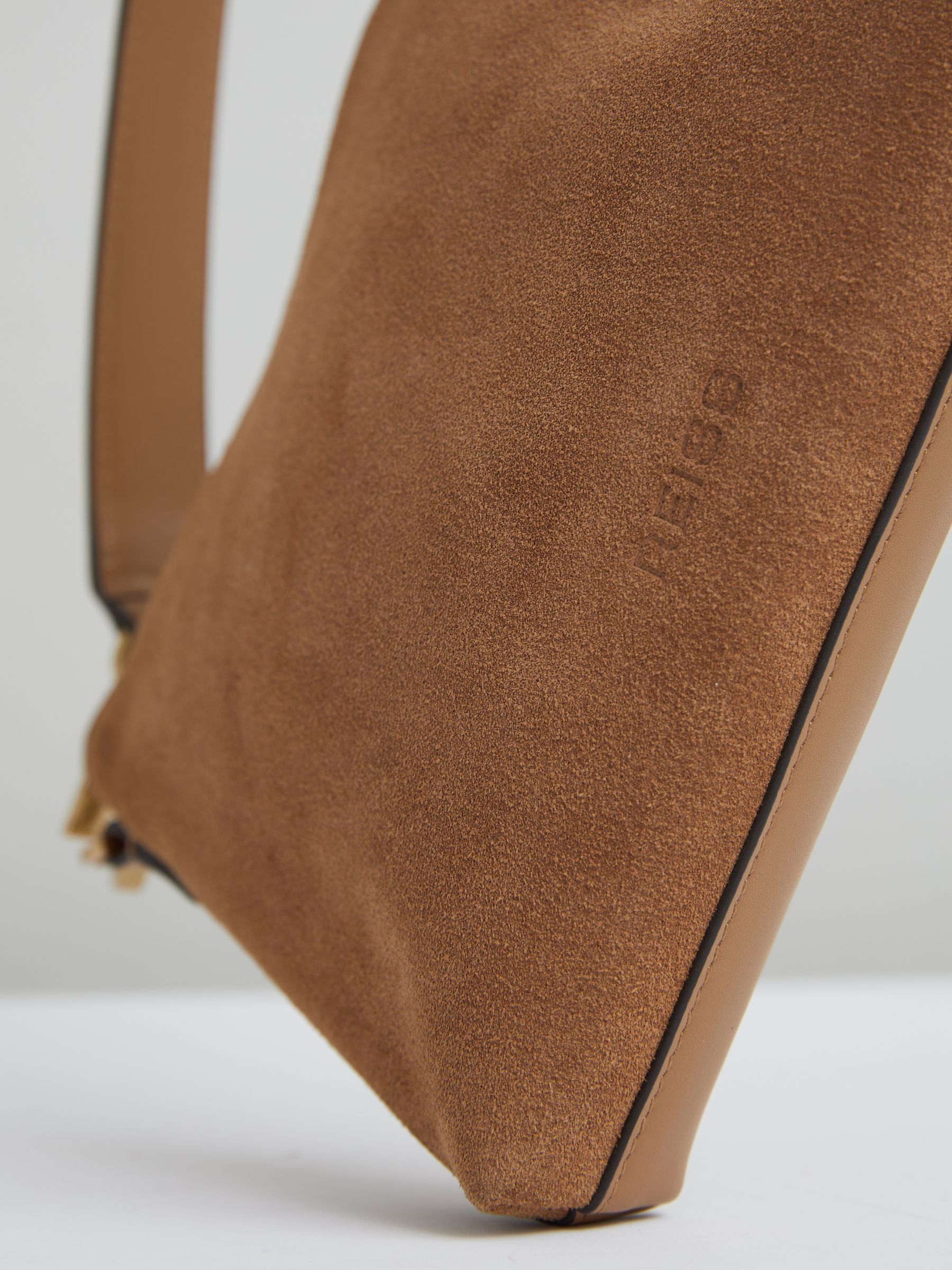 Leather and Suede Double-Strap Bag in Tan - Image 4 of 4