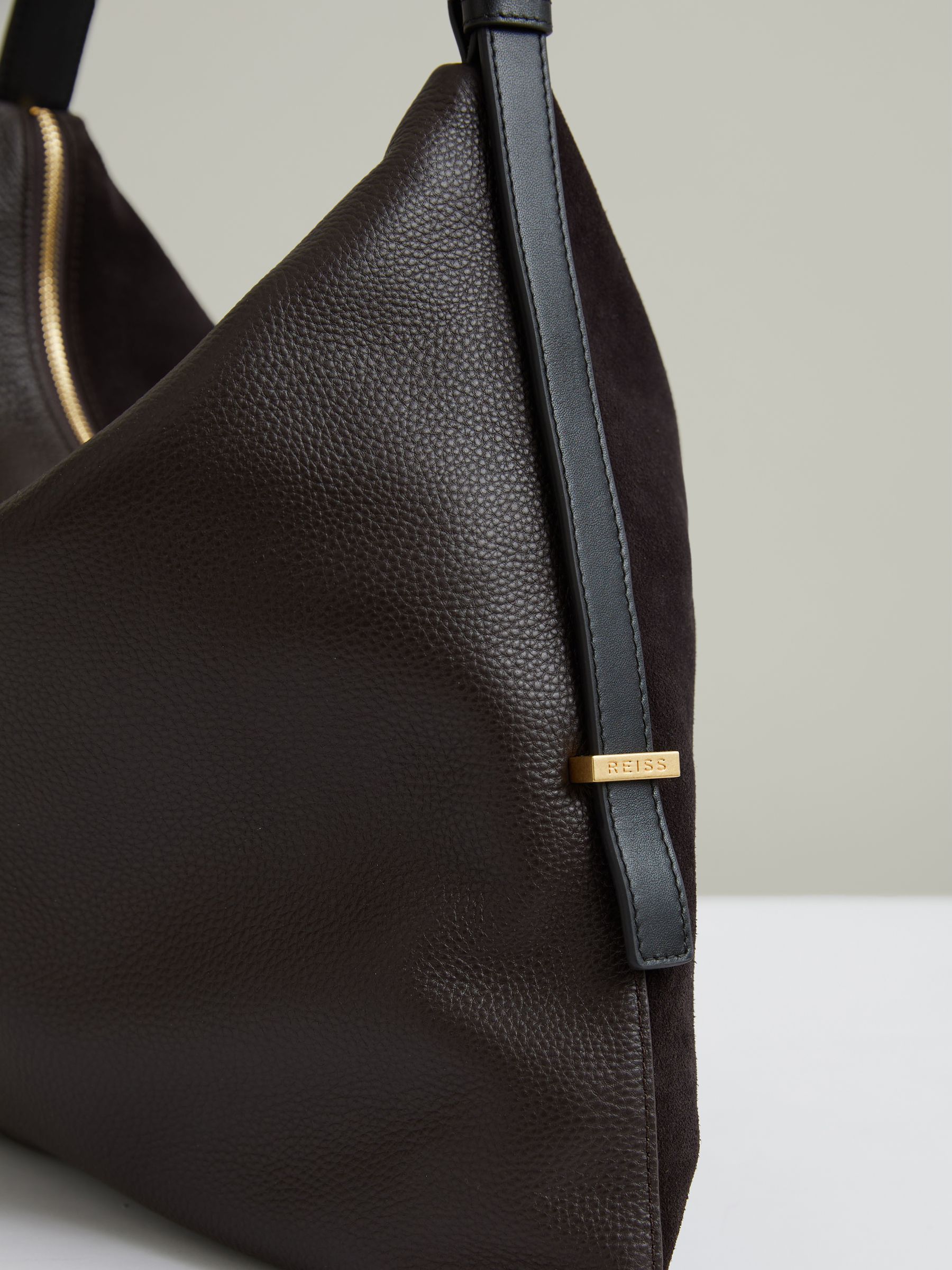 Grained Leather Tote Bag in Chocolate - Image 4 of 5