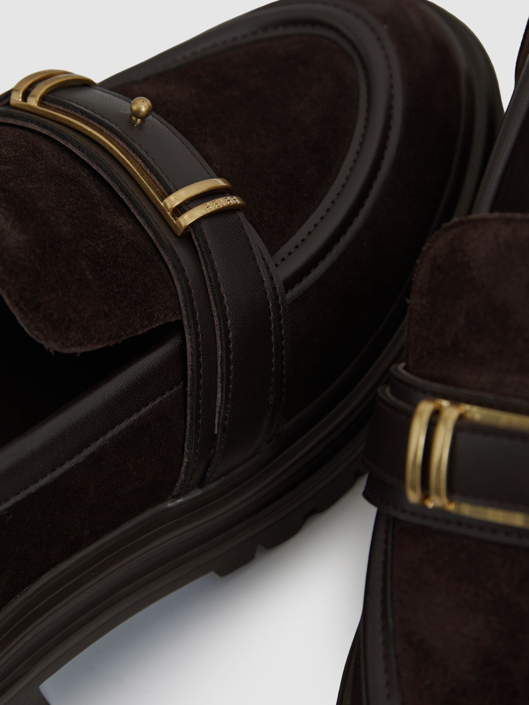 Suede and Leather Cleated Loafers in Chocolate - Image 4 of 5