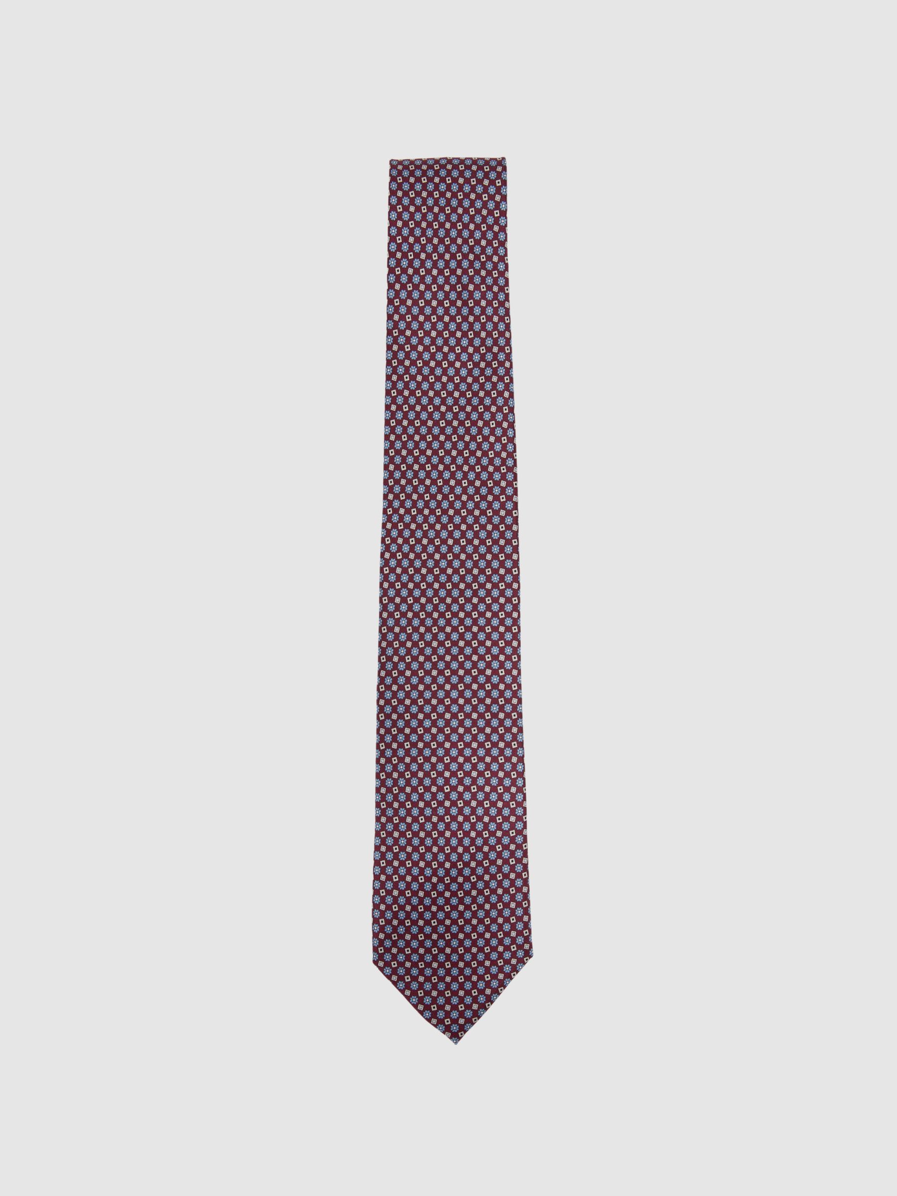 Silk Floral Print Tie in Bordeaux - Image 1 of 5
