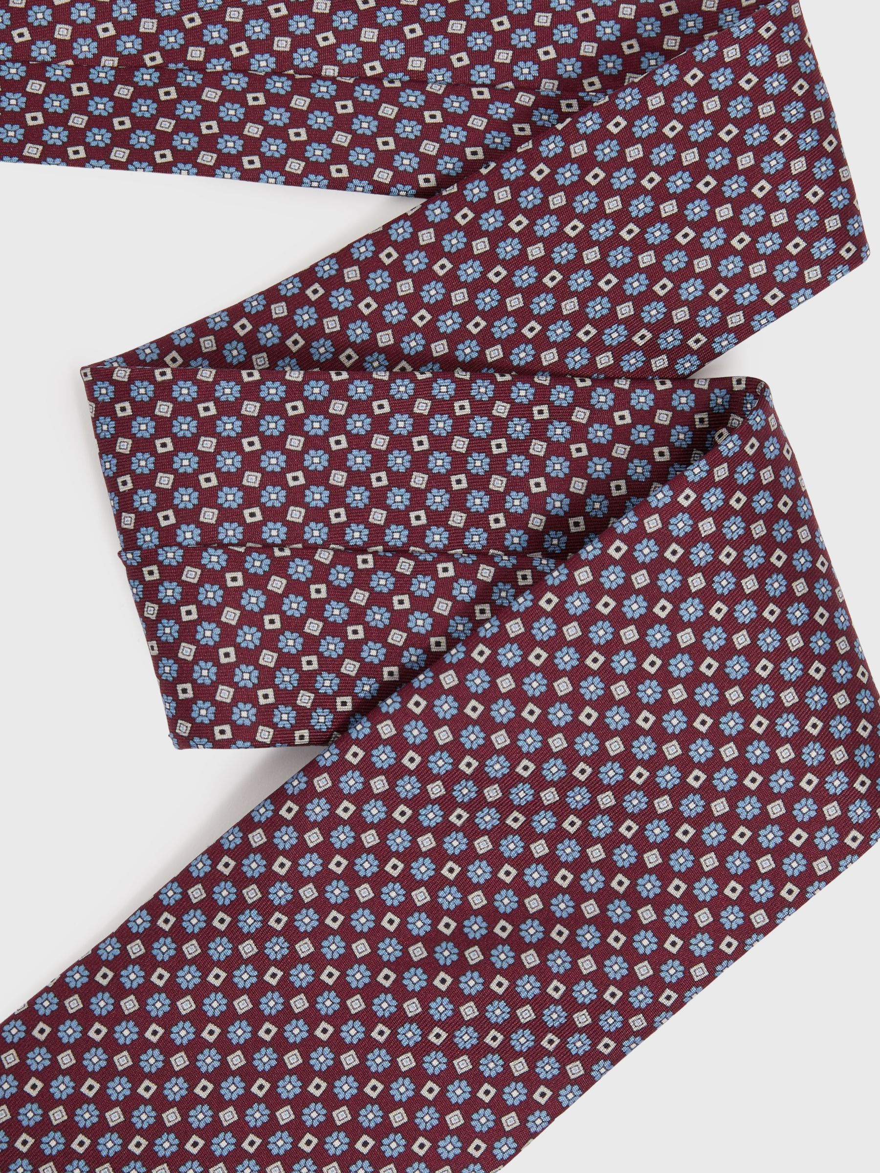 Silk Floral Print Tie in Bordeaux - Image 3 of 5