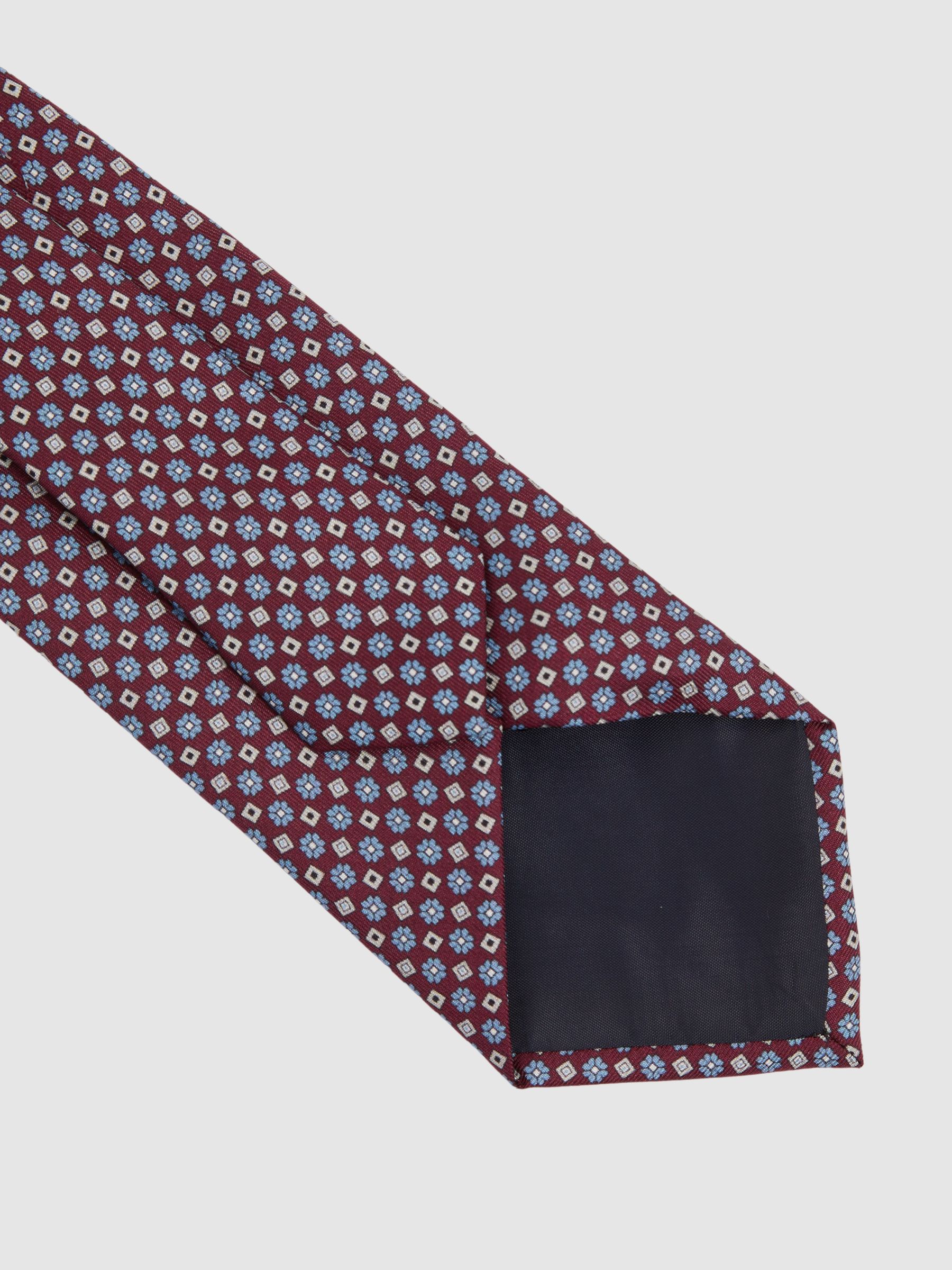 Silk Floral Print Tie in Bordeaux - Image 4 of 5