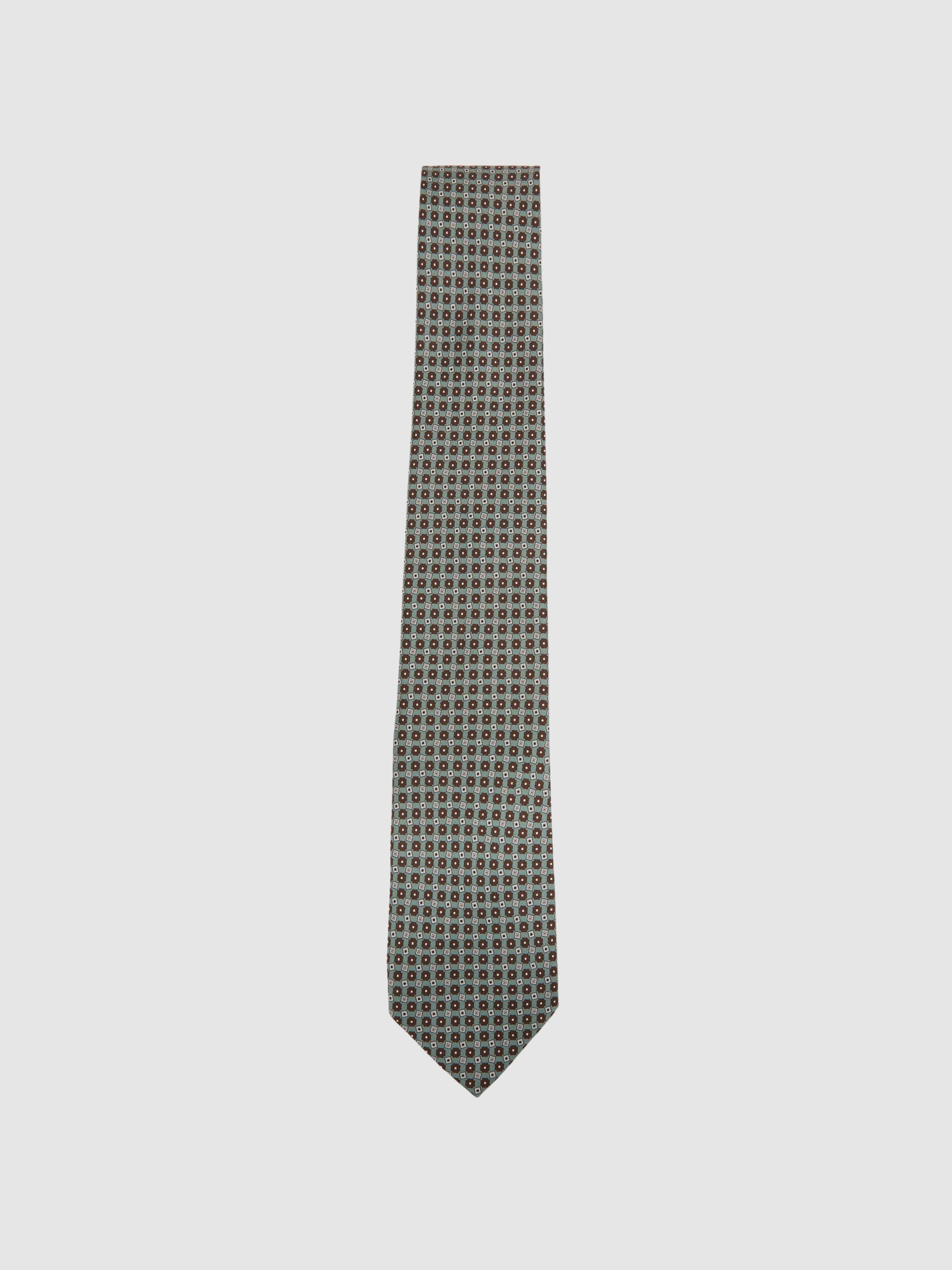 Silk Floral Print Tie in Light Green - Image 1 of 5