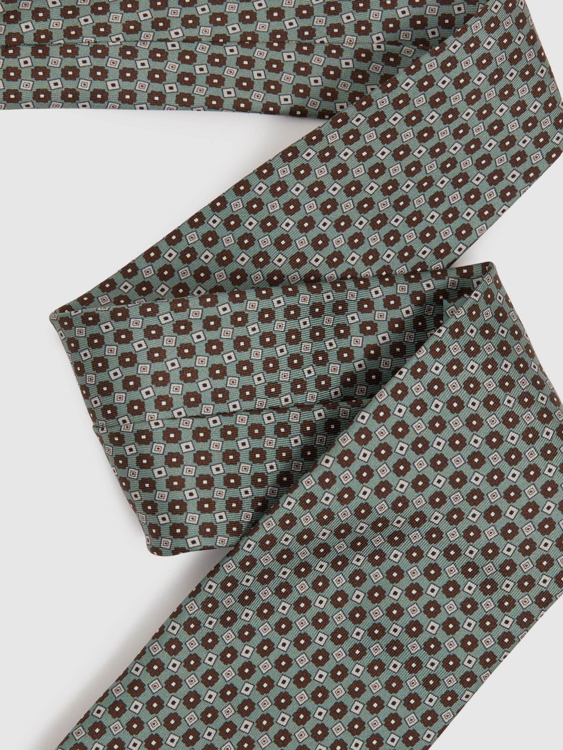 Silk Floral Print Tie in Light Green - Image 3 of 5