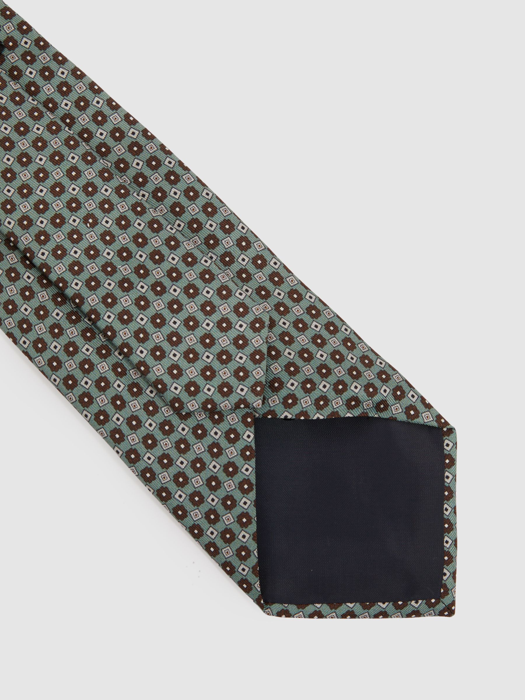 Silk Floral Print Tie in Light Green - Image 4 of 5