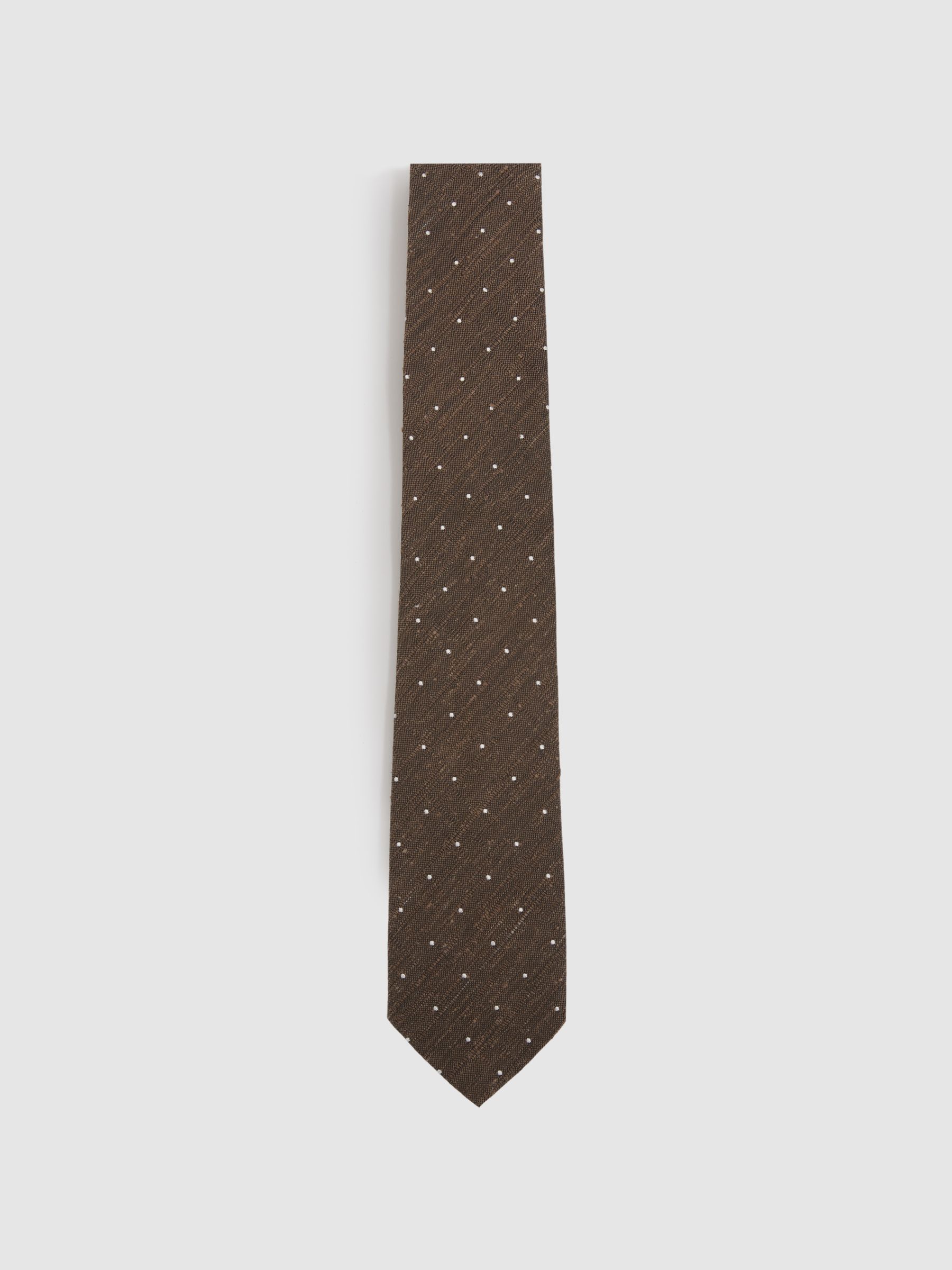 Textured Silk Blend Polka Dot Tie in Dark Tobacco - Image 1 of 5