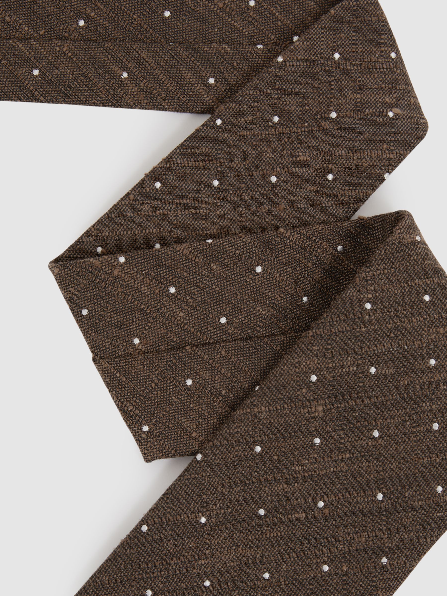Textured Silk Blend Polka Dot Tie in Dark Tobacco - Image 3 of 5