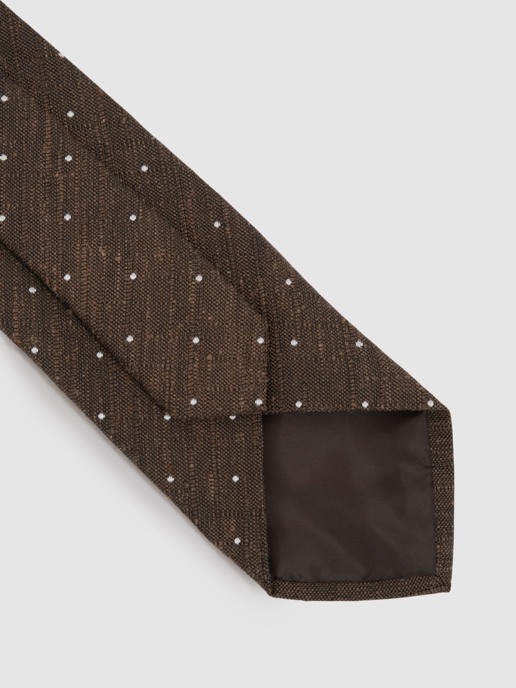Textured Silk Blend Polka Dot Tie in Dark Tobacco - Image 4 of 5