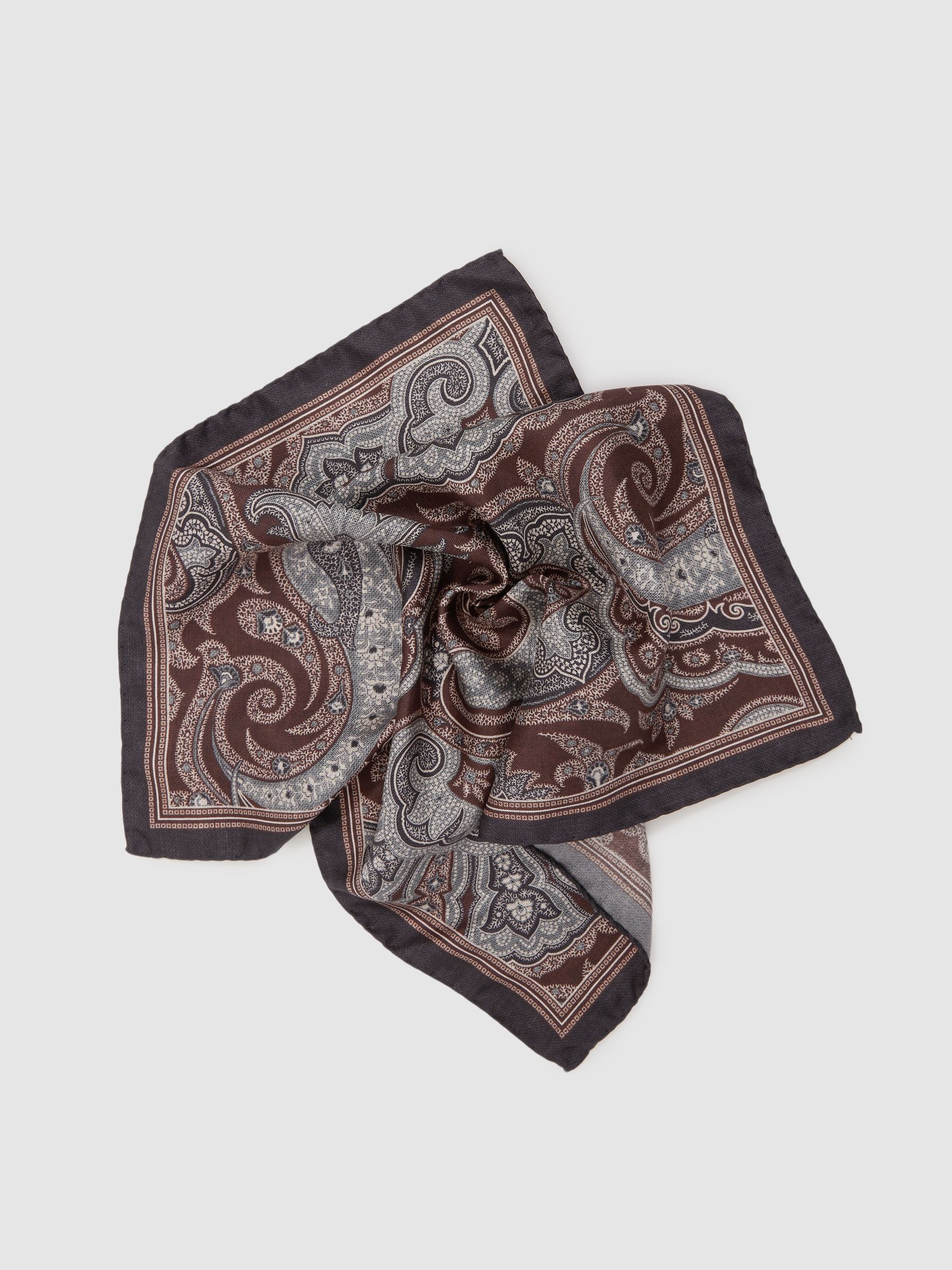 Silk Hybrid Print Pocket Square in Chocolate - Image 2 of 4