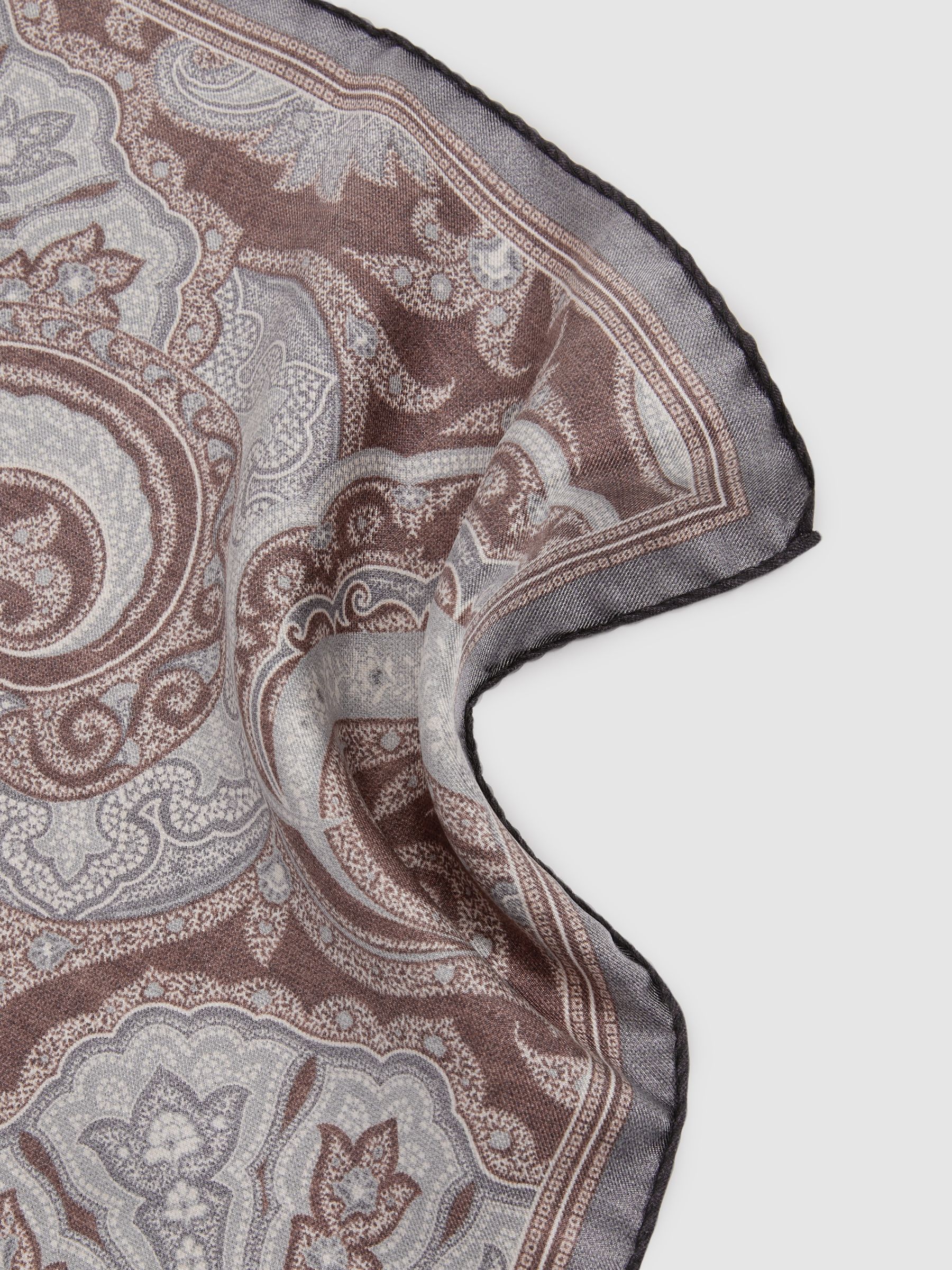 Silk Hybrid Print Pocket Square in Chocolate - Image 3 of 4