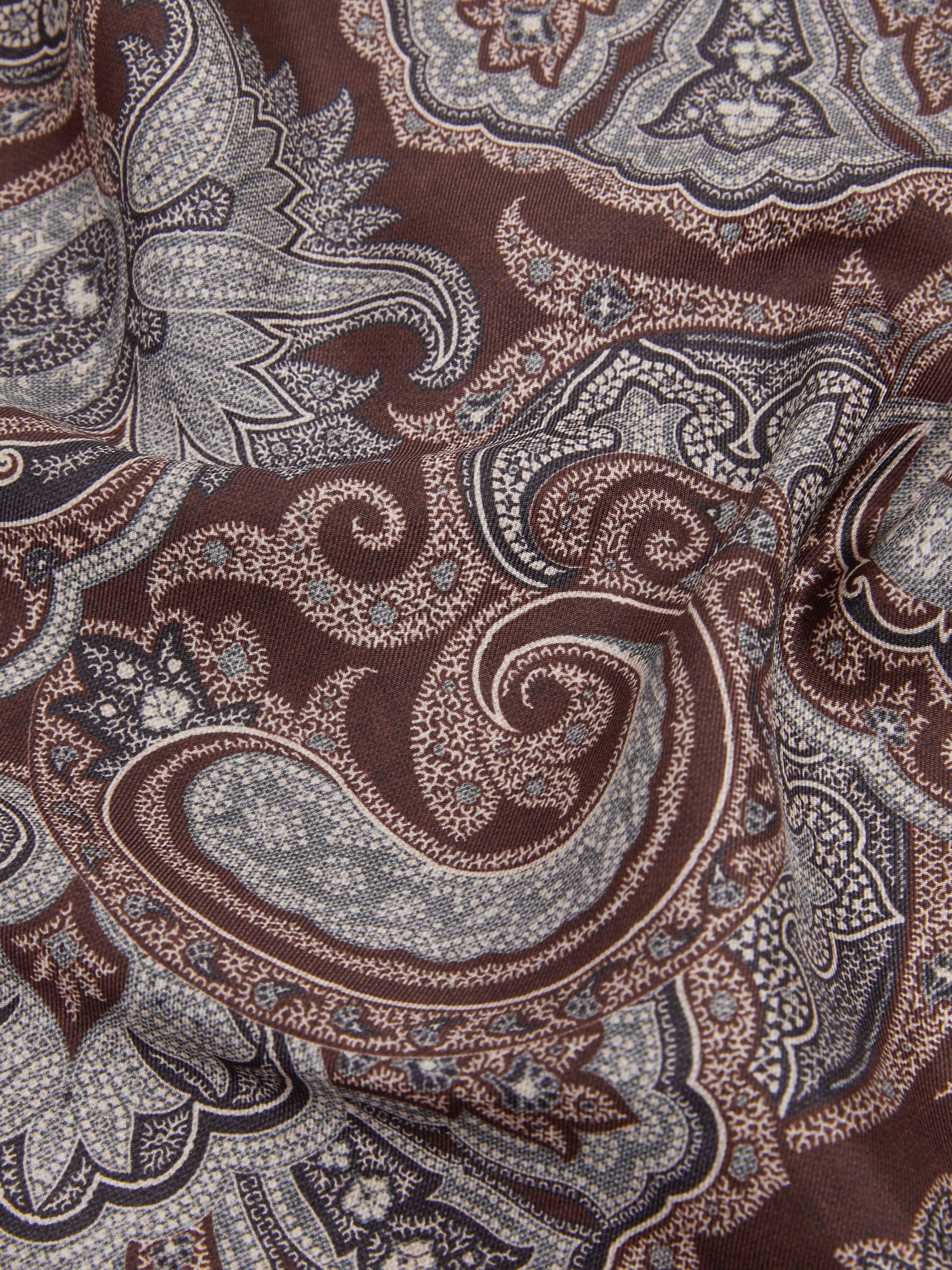 Silk Hybrid Print Pocket Square in Chocolate - Image 4 of 4
