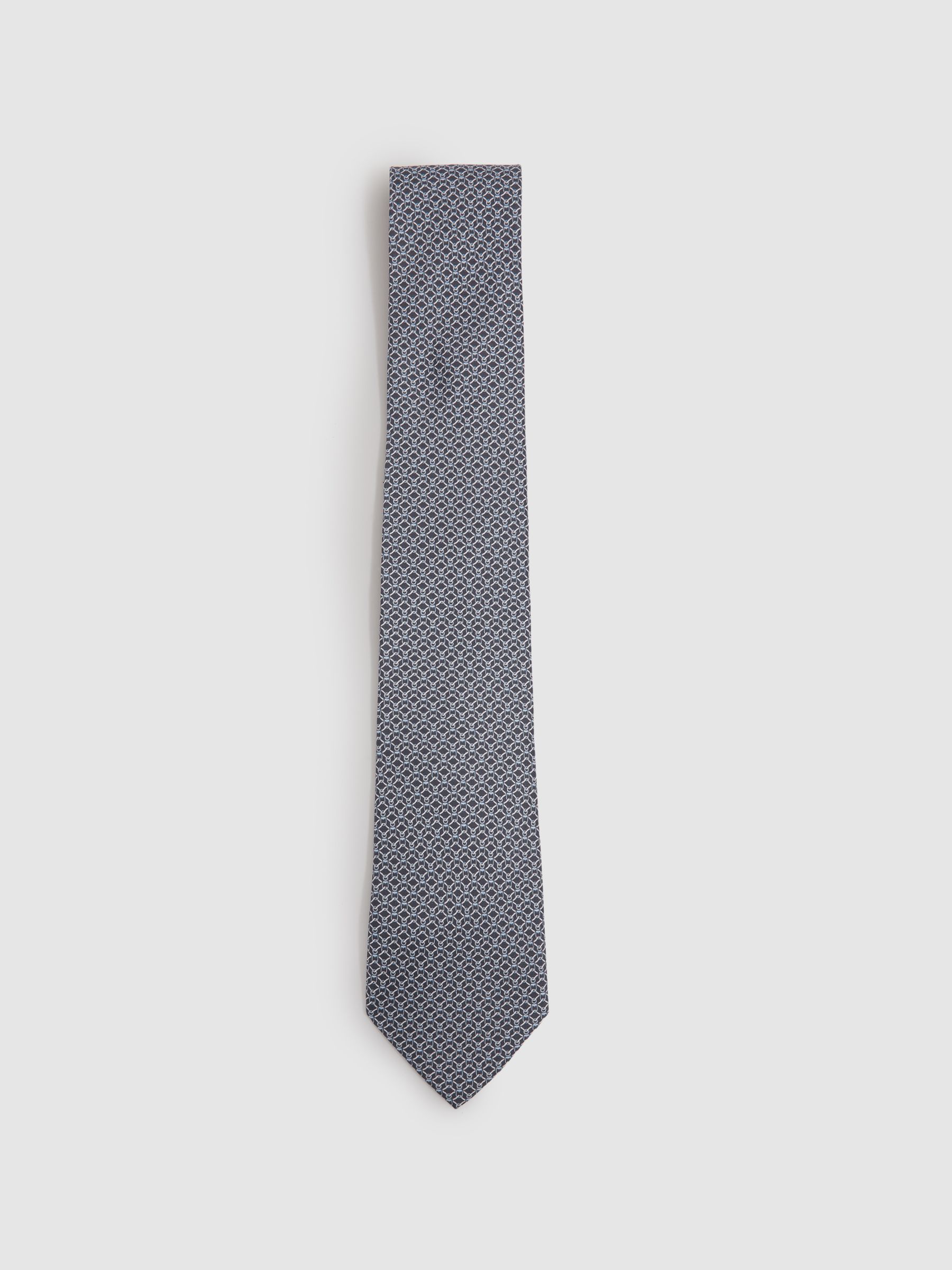 Silk Chain Pattern Tie in Navy - Image 1 of 4
