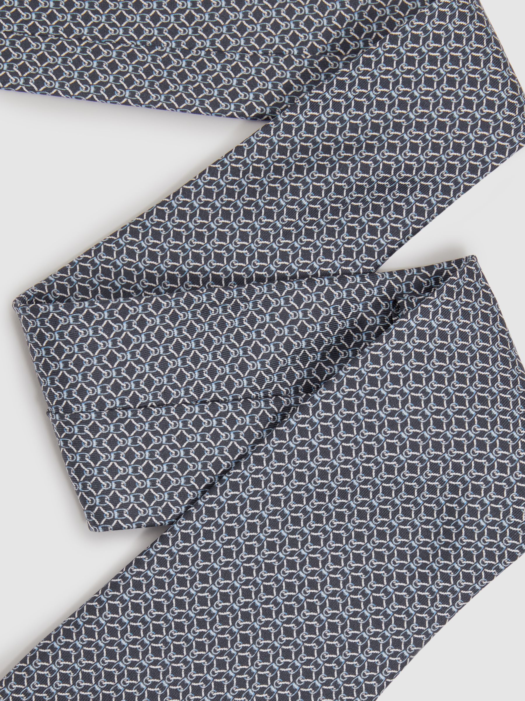 Silk Chain Pattern Tie in Navy - Image 2 of 4