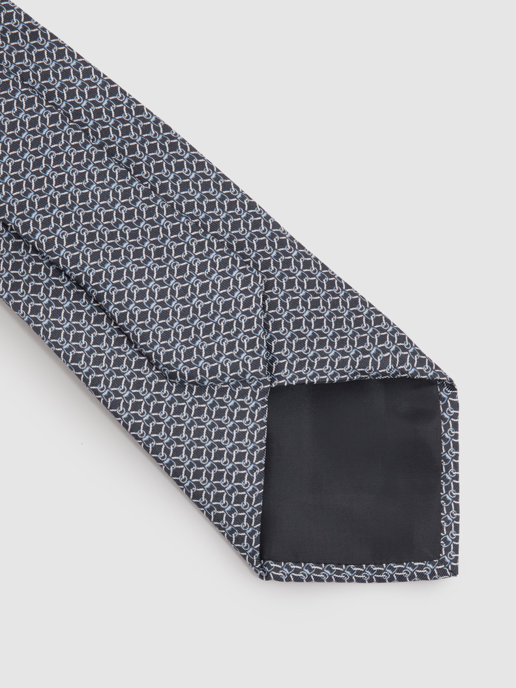 Silk Chain Pattern Tie in Navy - Image 3 of 4