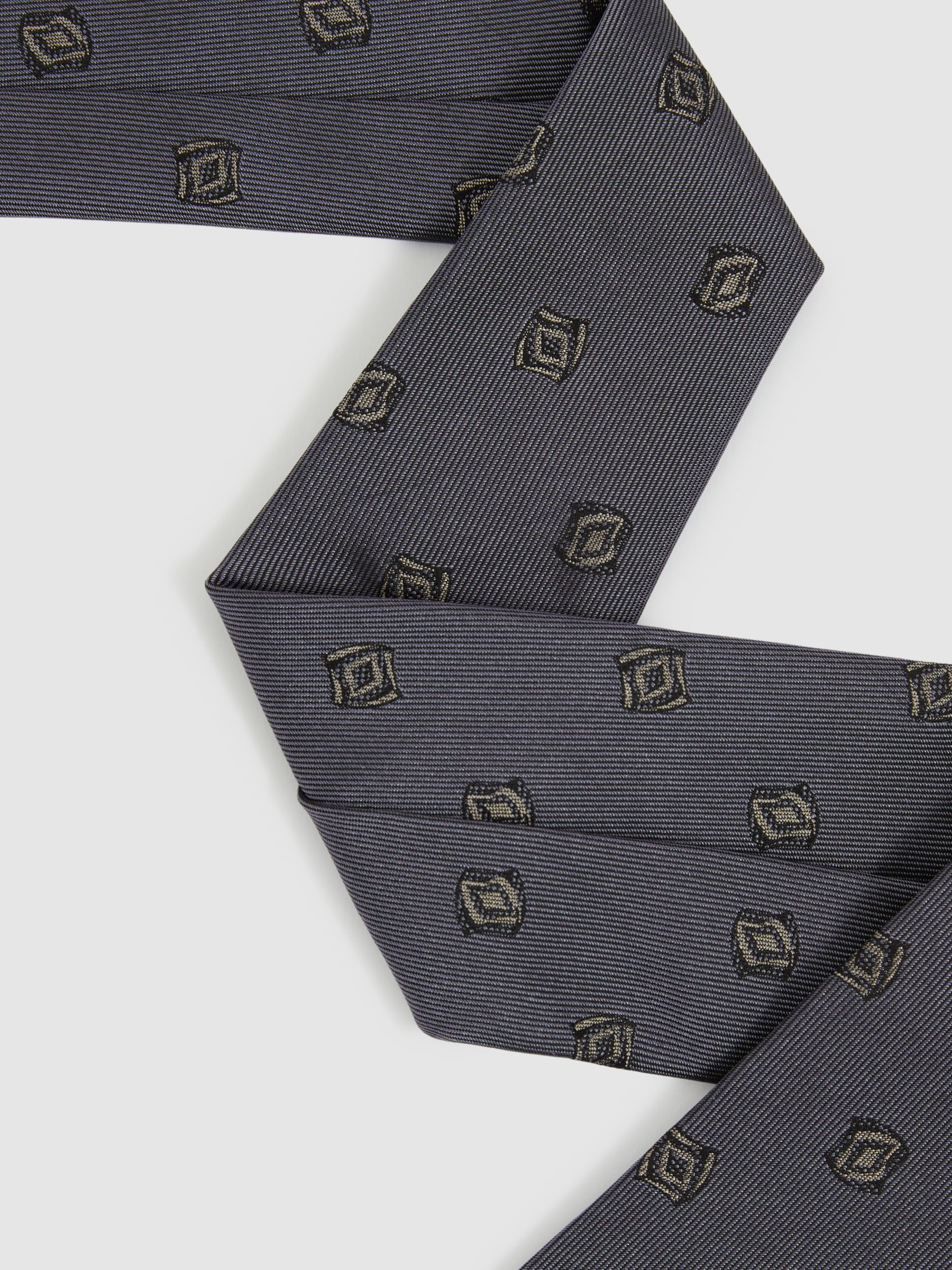 Silk Blend Jacquard Tie in Steel Blue - Image 3 of 5